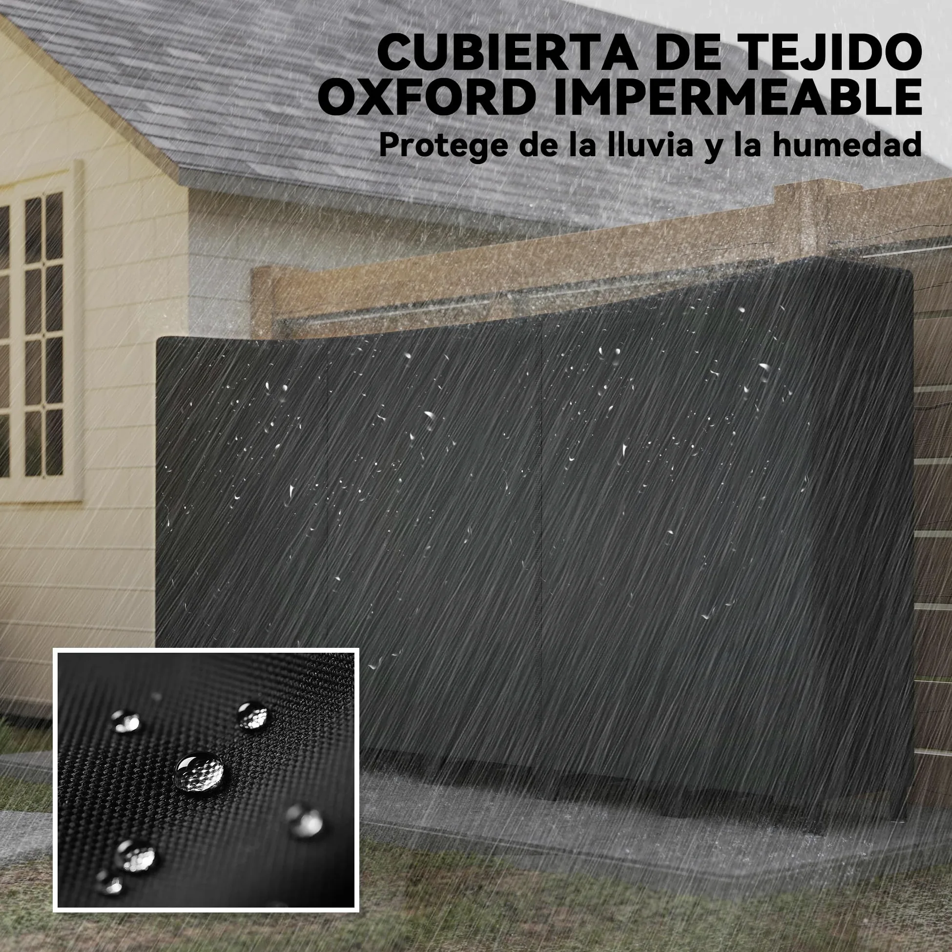 Outsunny Estante de Leña Metálico, 235x31x116 cm, Leñero Exterior con Cubierta Impermeable 600D Oxford, Marco de Acero y Cadenas de Acero, Soporte para Leña de Chimenea, Almacenaje para Madera, Negro