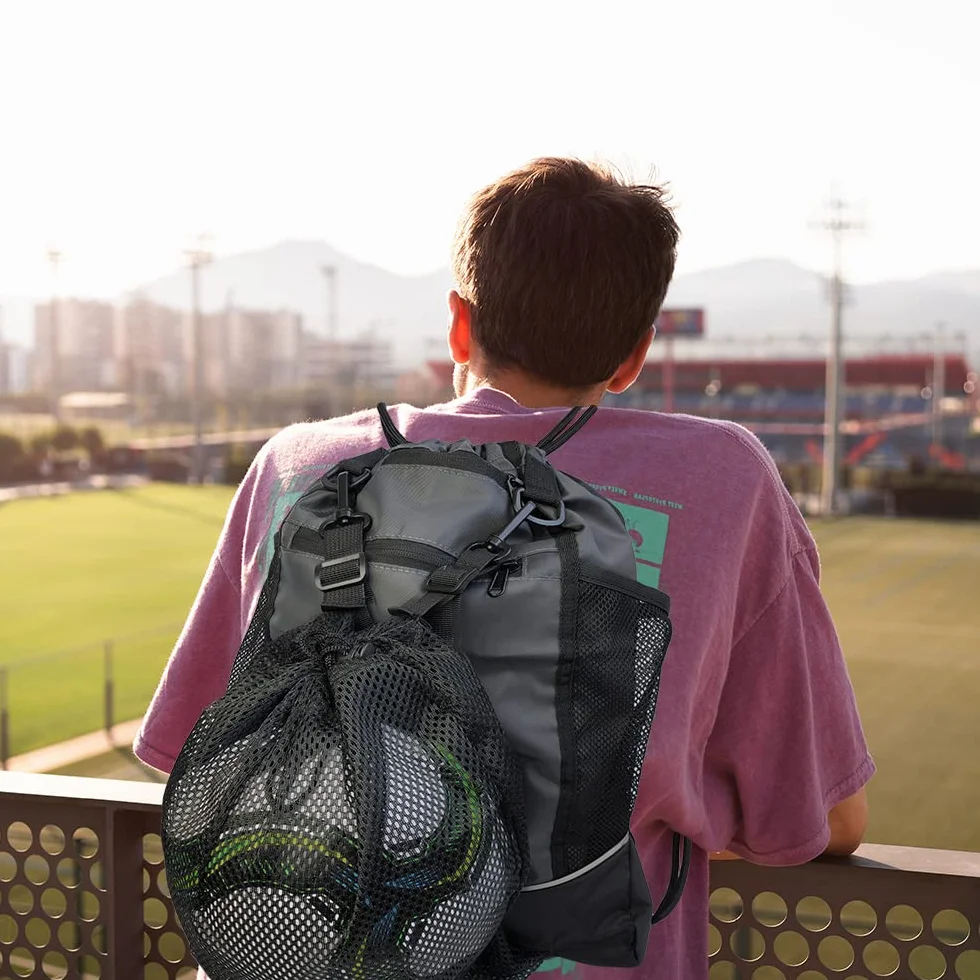 Mochila para Pelotas de Baloncesto, Cuerdas Deportiva, Incluye Inflador Portátil Negro