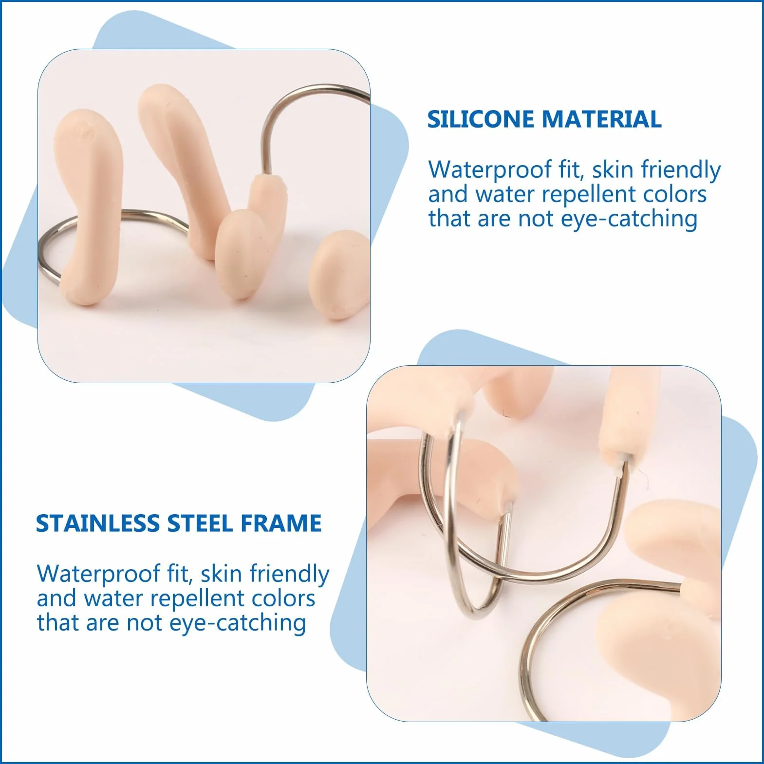 Pinzas Nasales de Silicona para Natación, Impermeables, Set de 12, Beige
