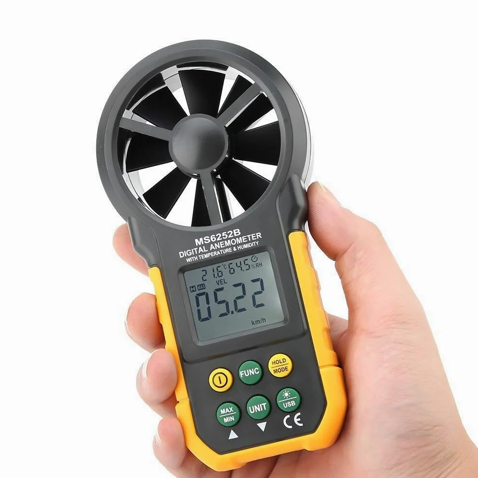 Handheld Anemómetro Digital Velocidad del viento LCD Retroiluminación Volumen de AIR VOLUMEN DE AIR TESTADOR DE VELOCIDAD DE VELOCIDAD DE VELOCIDAD DE VELOCIDAD DE CALIDAD DE LA TEMPERATURA DE HUMEDAD