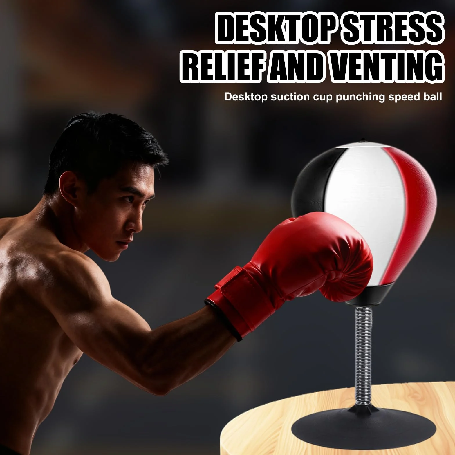 Tisc Punchingball Mesa con guantes, saco de boxeo Funpunch con ventosas, bomba de aire