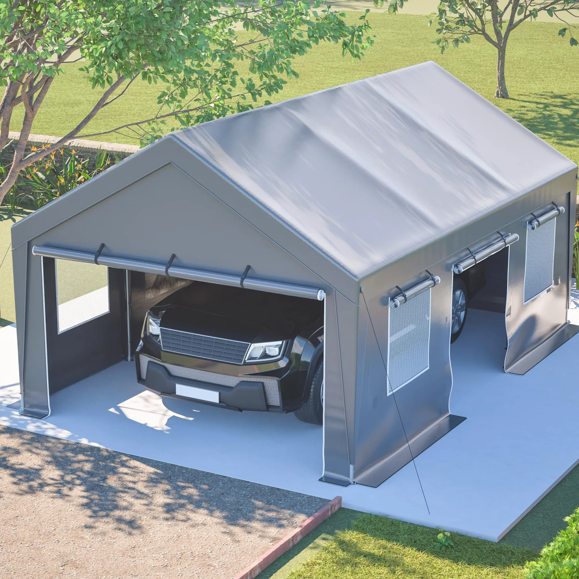 Garaje para tienda de campaña, 6 x 4 x 3 m, resistente al invierno, puertas enrollables y ventanas ventiladas, tienda de pasto, tienda de almacenamiento, refugio para garaje, toldo para coche, SUV