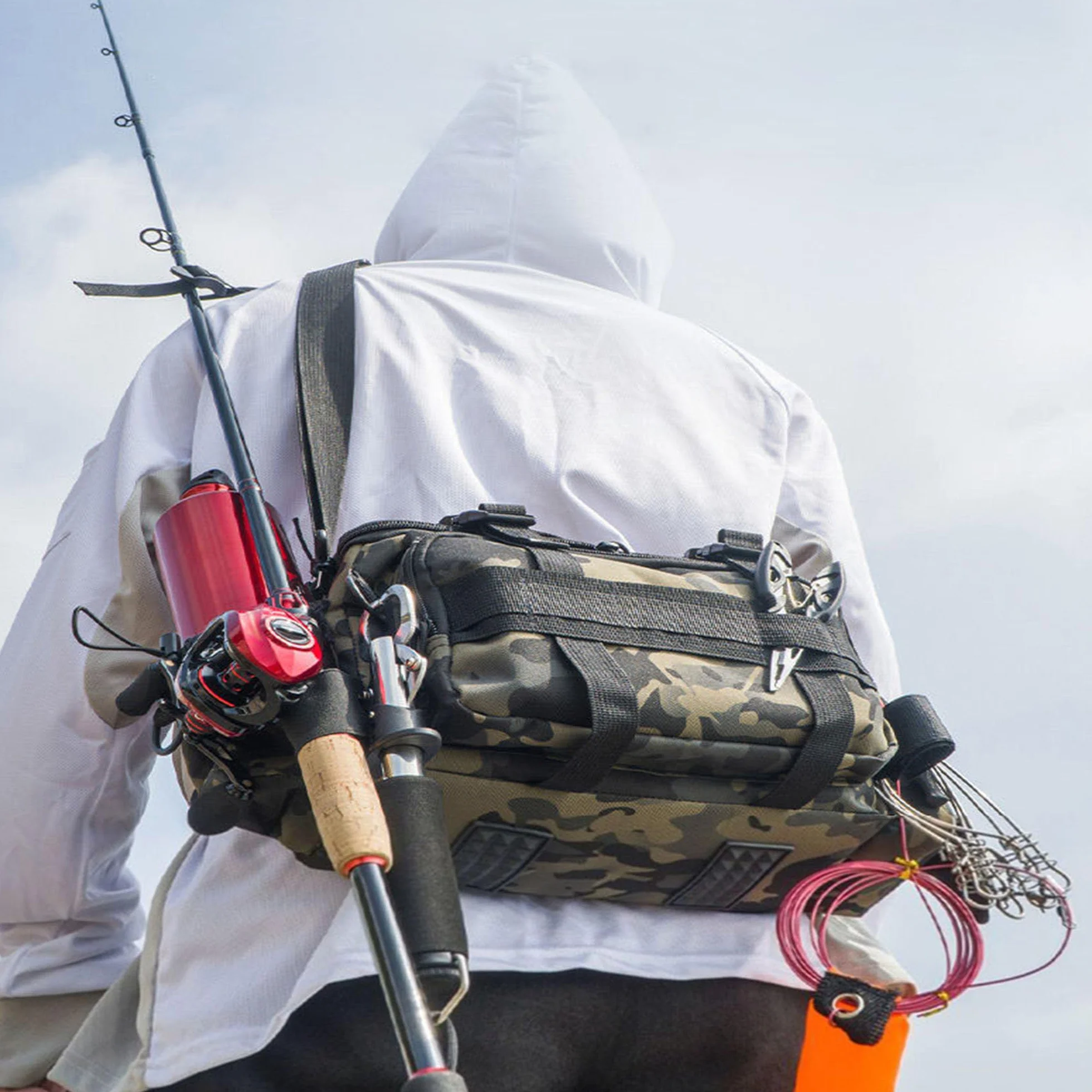 YUEMING Bolsa de Aparejos de Pesca Multifuncional, Gran Capacidad, Kit de Accesorios con Correas Ajustables