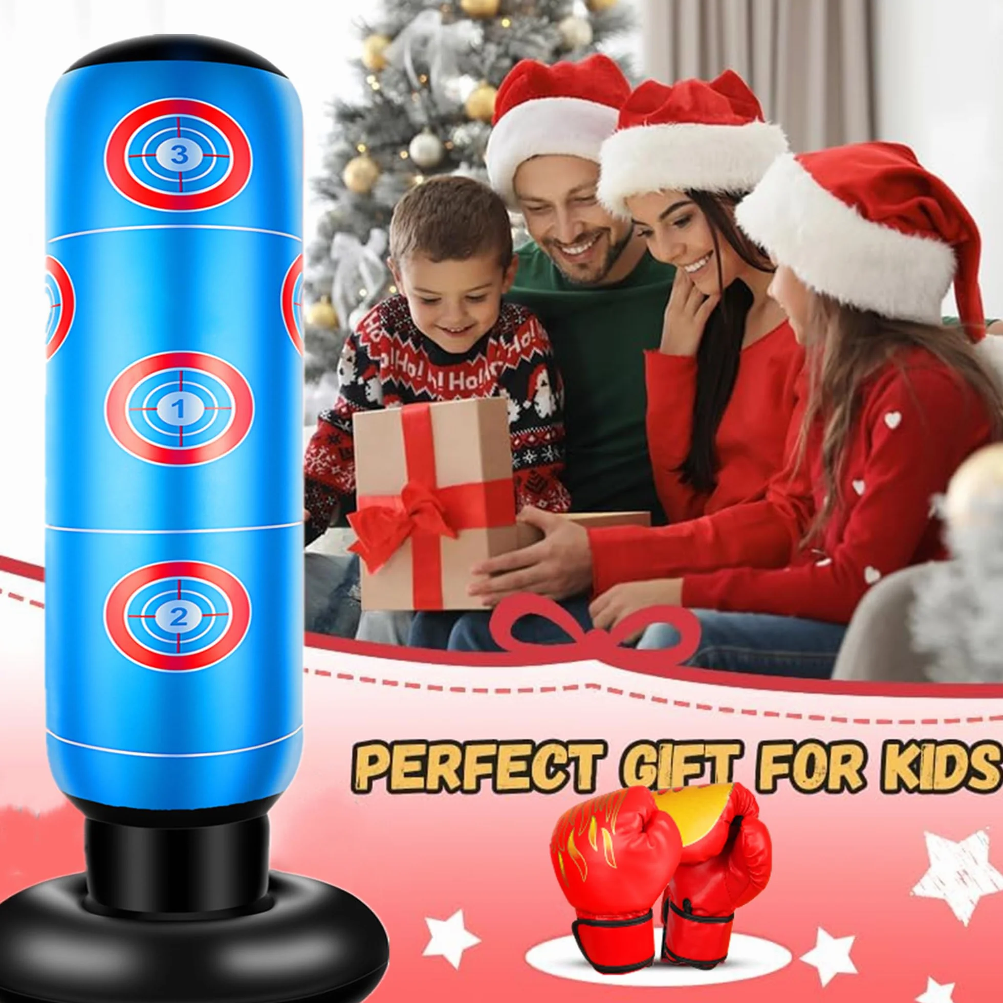 Saco de Boxeo para Niños 160cm Hinchable con Guantes Set de Boxeo Regalo 3-12 Años Karate Taekwondo MMA