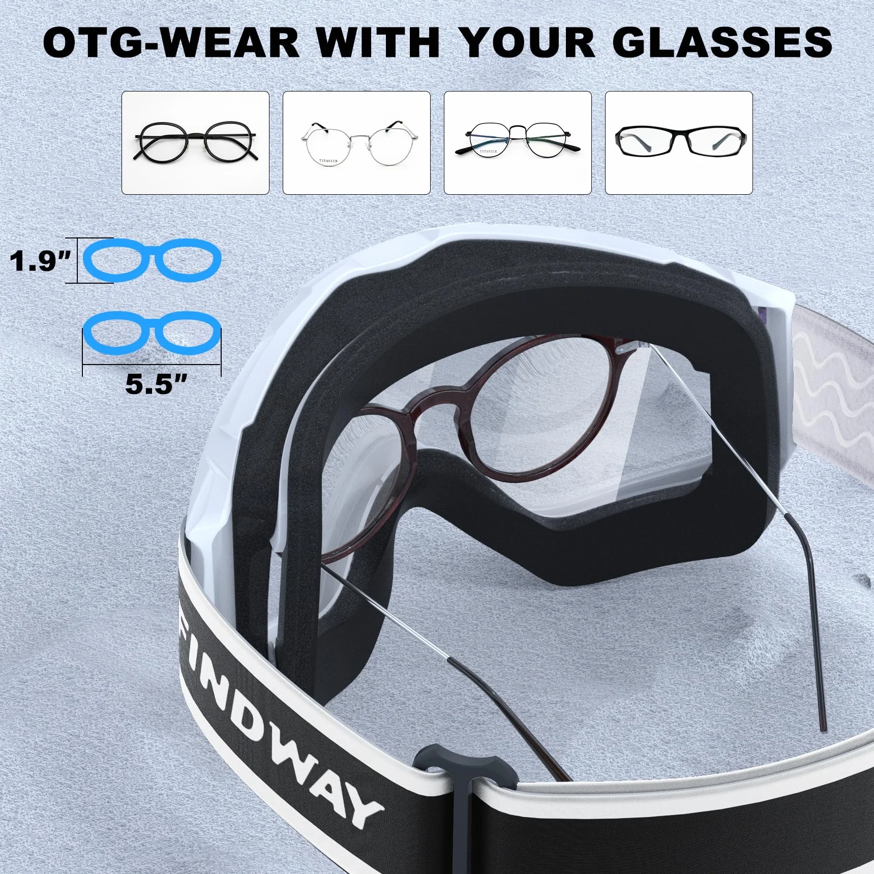 Findway Gafas de Esquí Máscara Snowboard Nieve Espejo OTG Casco Anti Niebla Protección UV