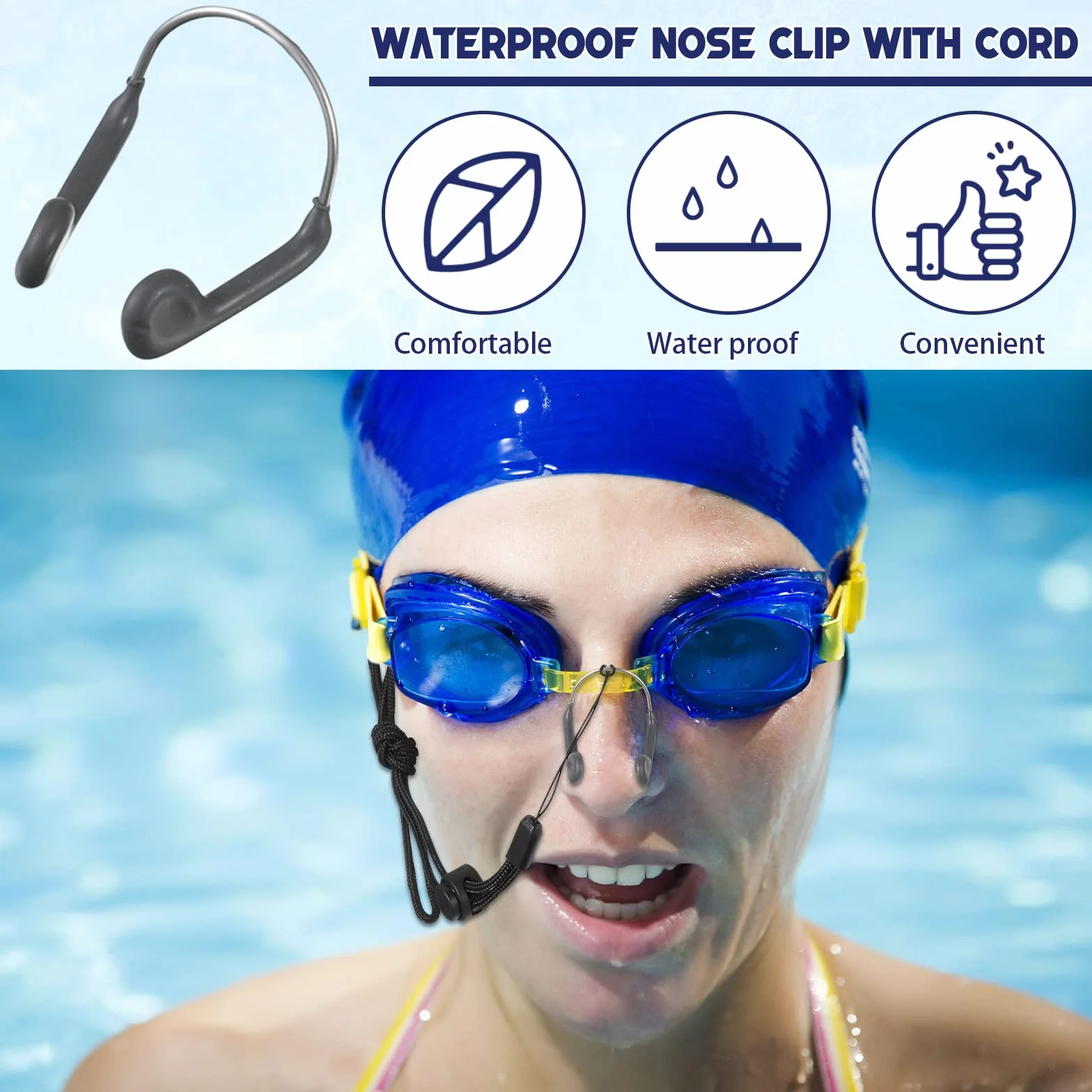 Pinza de Nariz de Natación de Silicona Clip Nasal con Correa y Caja