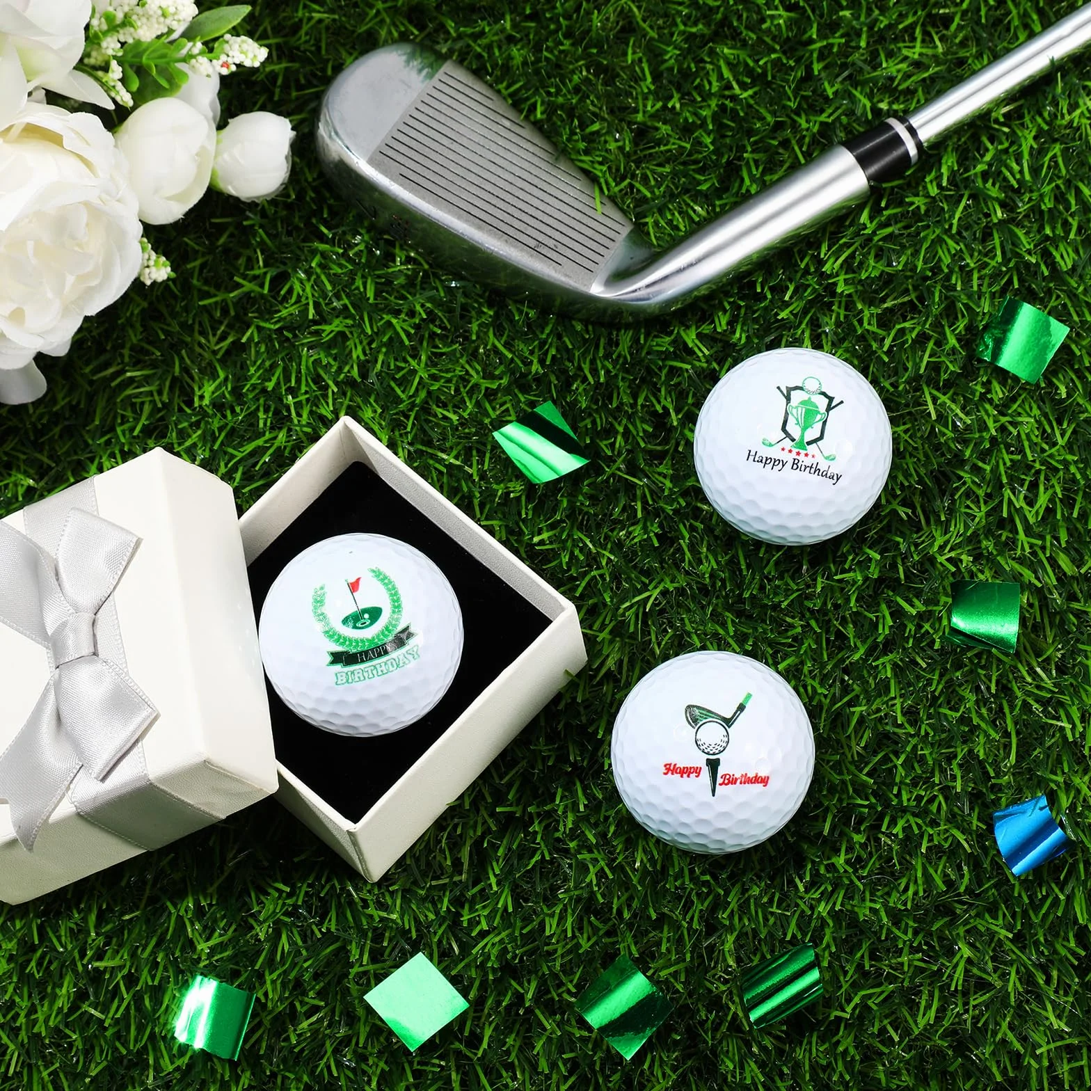 Threan 3 Piezas Juego de Regalo Pelota de Golf para Hombres Papás Tamaño Estándar