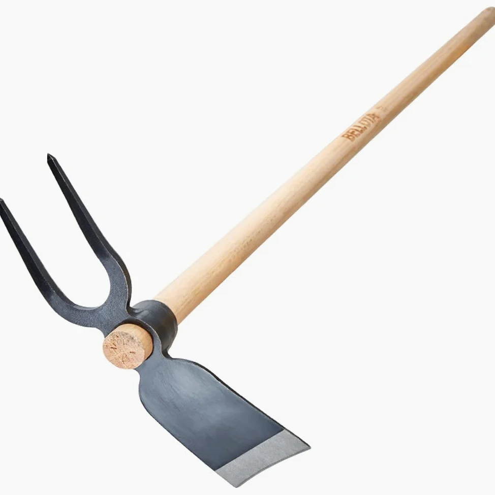 Bellota HOE344600W100AP - Azada forjada Doble Uso, Horquilla con Diente en Forma de Diamante y azada, con Mango de Madera y Sistema antigiro