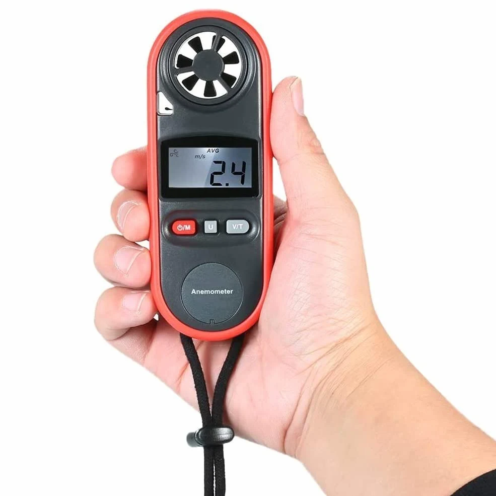 Anemómetro Digital de Mano con Interfaz USB, medidor portátil de Temperatura, Humedad, Velocidad del Viento con retroiluminación LCD y caudalímetro.