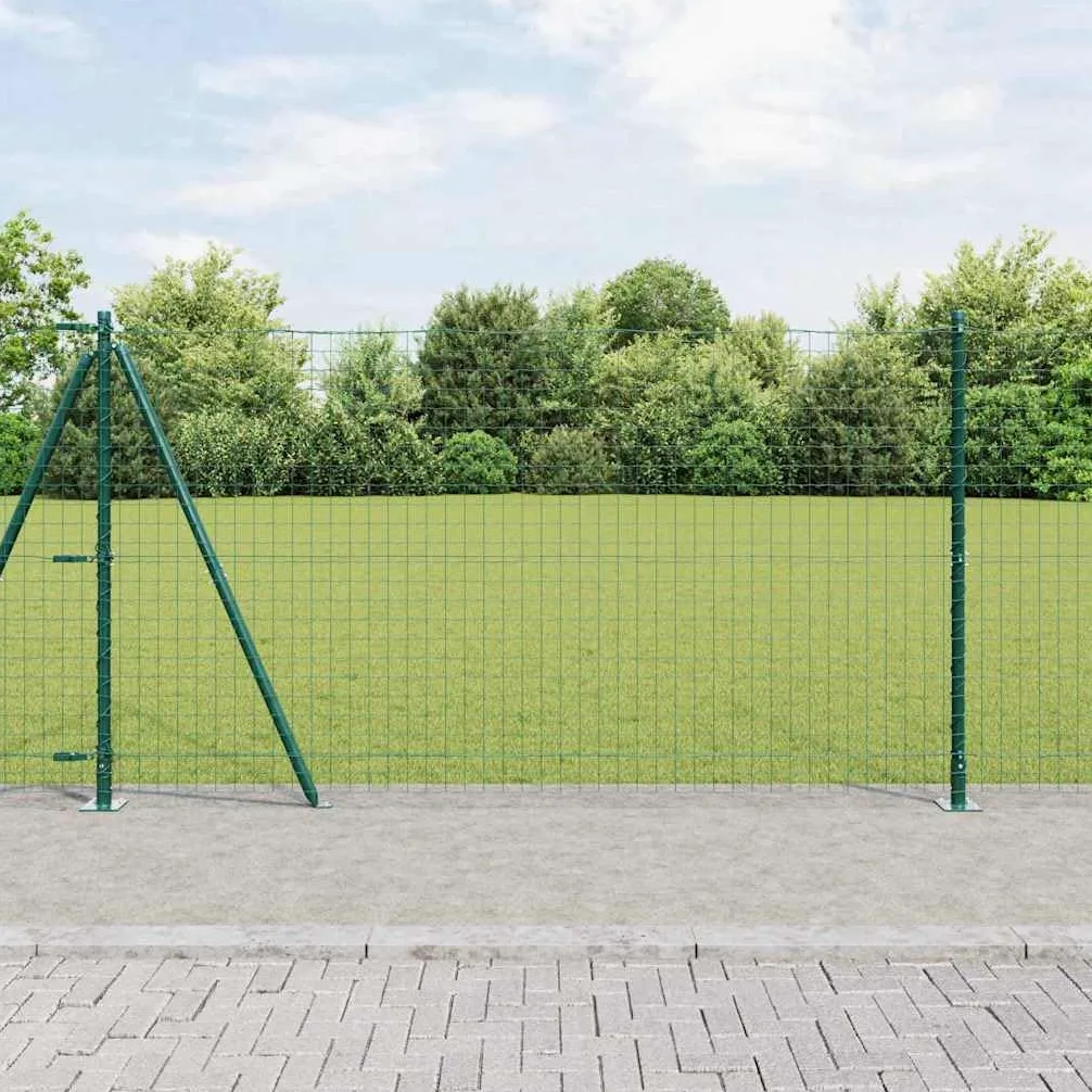 Juego de 52 postes para valla para hormigón, postes de acero, 130 cm, color verde | Juego de postes de acero resistentes para vallas de jardín y terraza, incluye placas de hormigón y alambre tensor.