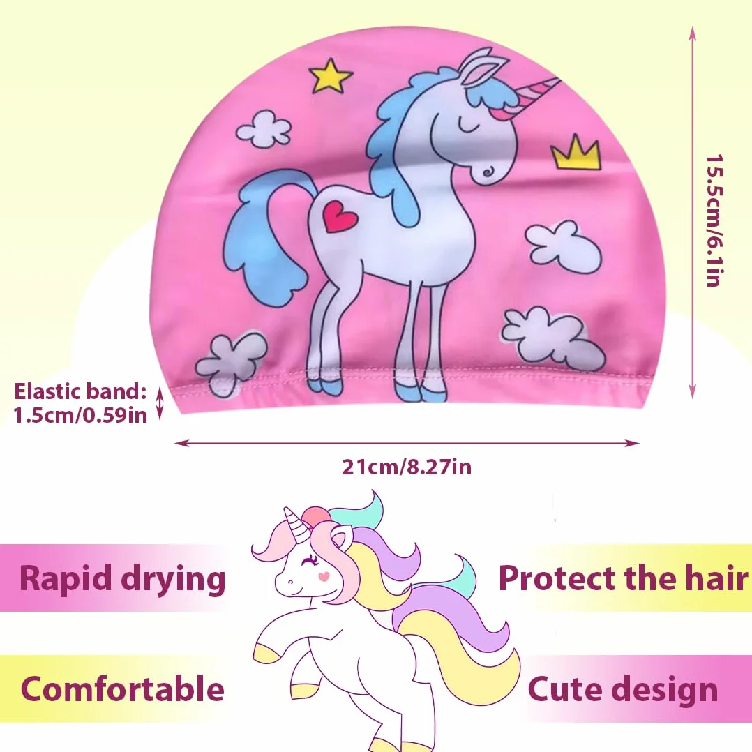 Gorro piscina bebe impermeable unicornio 2 unidades poliéster rosa 1-7 años cabello corto largo