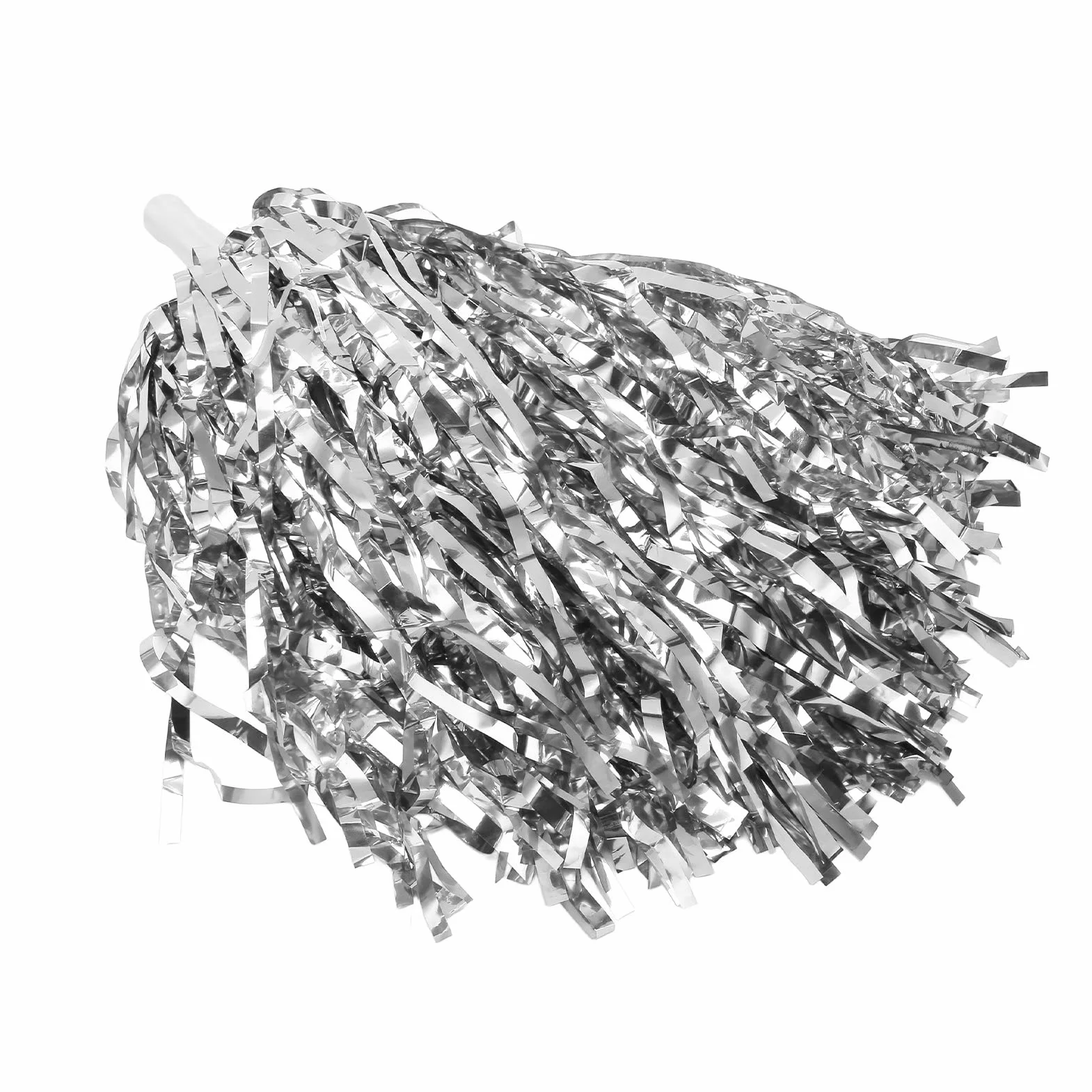 Wisecoco Pompones de Animadora, Lámina Metálica 3,3 Pulgadas con Asas, Plateado