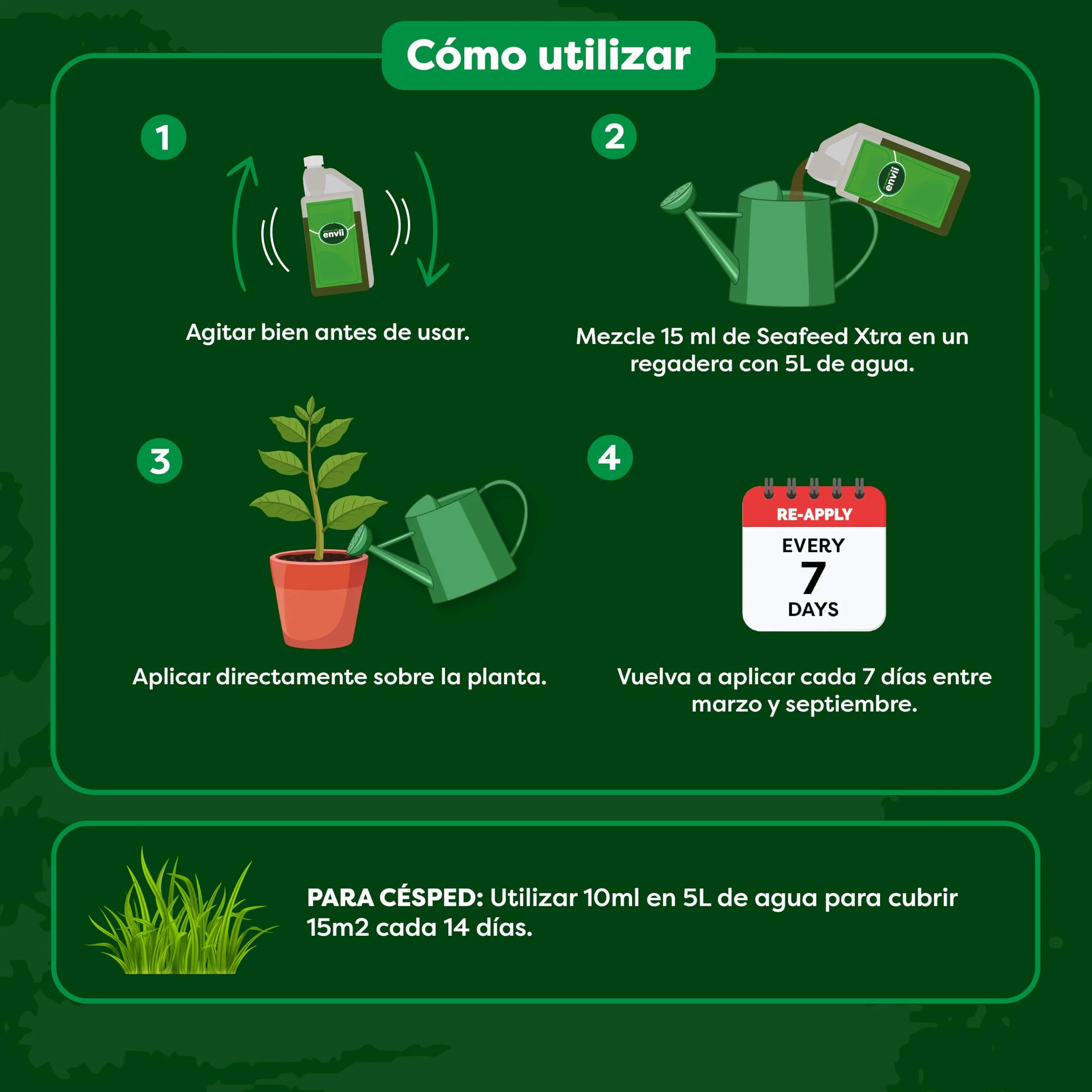 Envii Fertilizante Orgánico de Algas, Abono Líquido para Plantas de Exterior e Interior, Ideal para Jardines, Césped y Macetas, Rico en Nutrientes Adicionales – 1 Litro rinde hasta 500 L