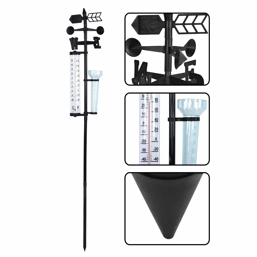 Yosoo Health Gear Medidor de Lluvia, Estación Meteorológica 3 en 1, Medidor de Lluvia, Termómetro para Jardín Al Aire Libre, Indicador de Viento, Medidor de Agua de Lluvia, Medidor de Medición