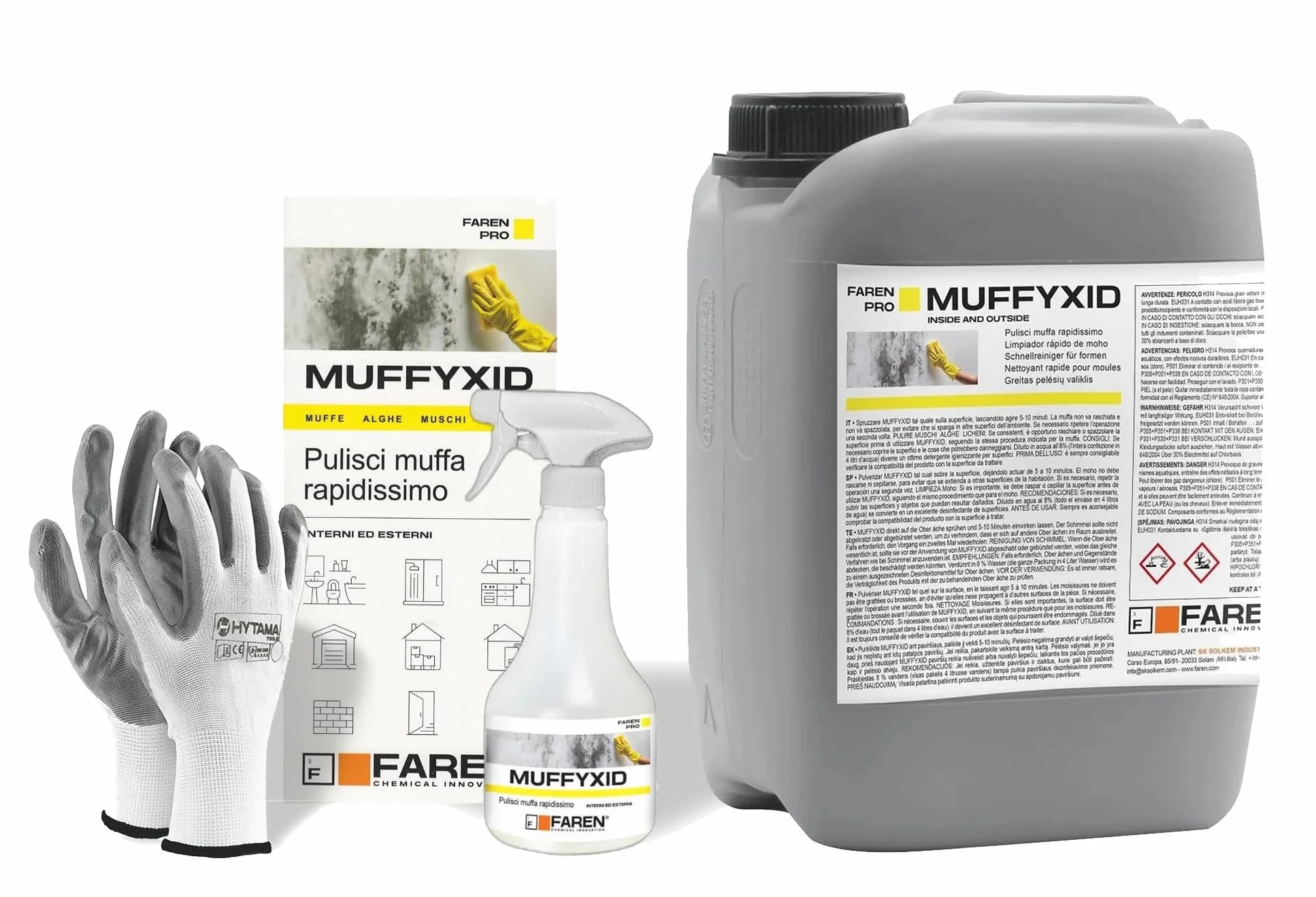Kit Muffyxid, elimina moho, acción rápida, higienizante, elimina rápidamente moho, hongos, musgos y algas, retrasa la reaparición, 1 spray de 500 ml + 5 l