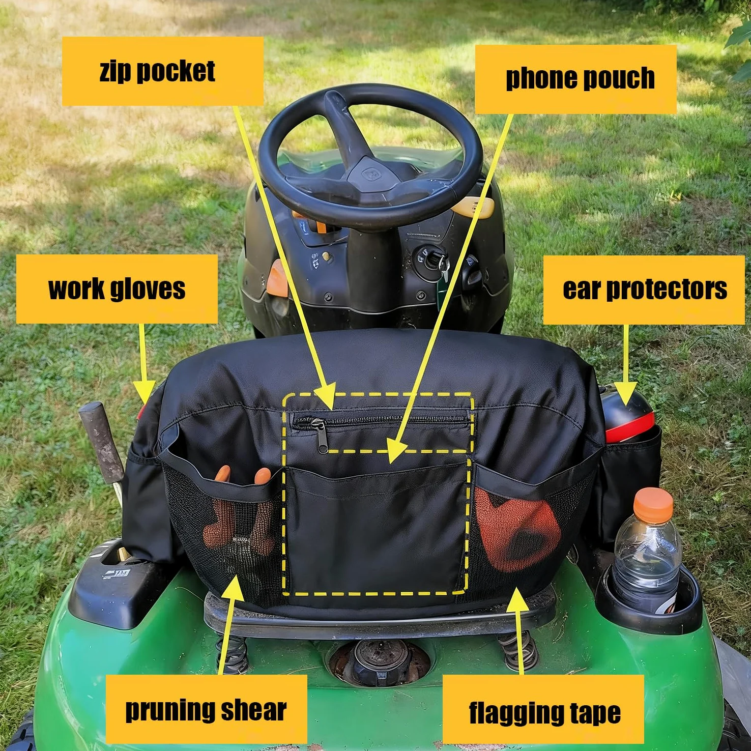 Funda de Asiento de Tractor de césped Compatible con John Deere, Cub Cadet, Kubota, Craftsman, Impermeable, 600D, Universal, Funda de Asiento Acolchada con Bolsillos para Bebidas, se Adapta a