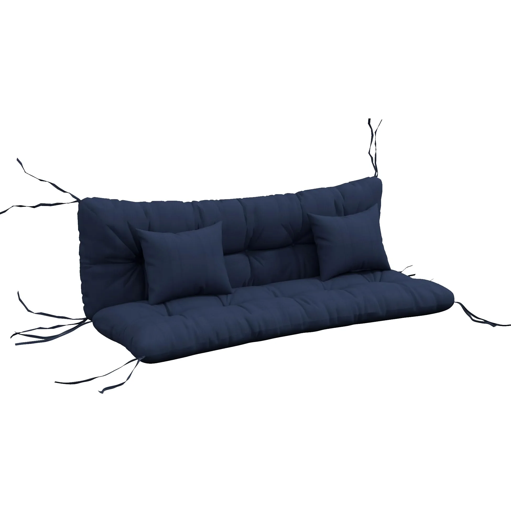 Outsunny Juego de 4 cojines de asiento, 150 x 50 cm, resistentes al agua, con lazos, diseño anudado, 10 cm de grosor, acolchado para columpio, cojín para asiento, para casa, jardín, sofá, azul marino