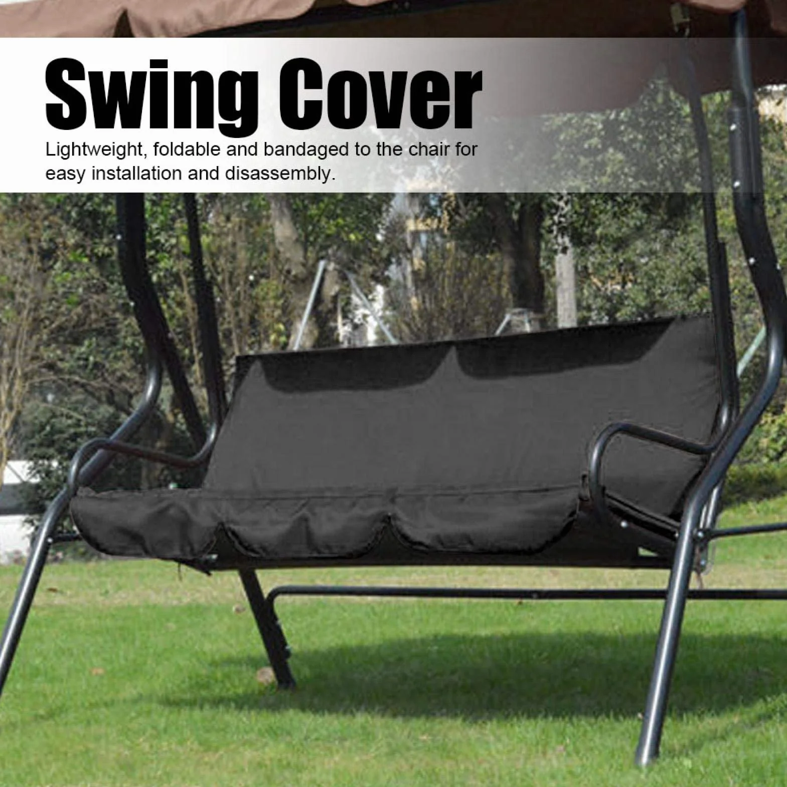 Omabeta Columpio al Aire Libre Silla de 3 Asientos Cojín Impermeable Reemplazo Funda de Asiento de Columpio Cubierta de protección para Silla de Columpio para Patio Exterior para Patio, jardín(Negro)