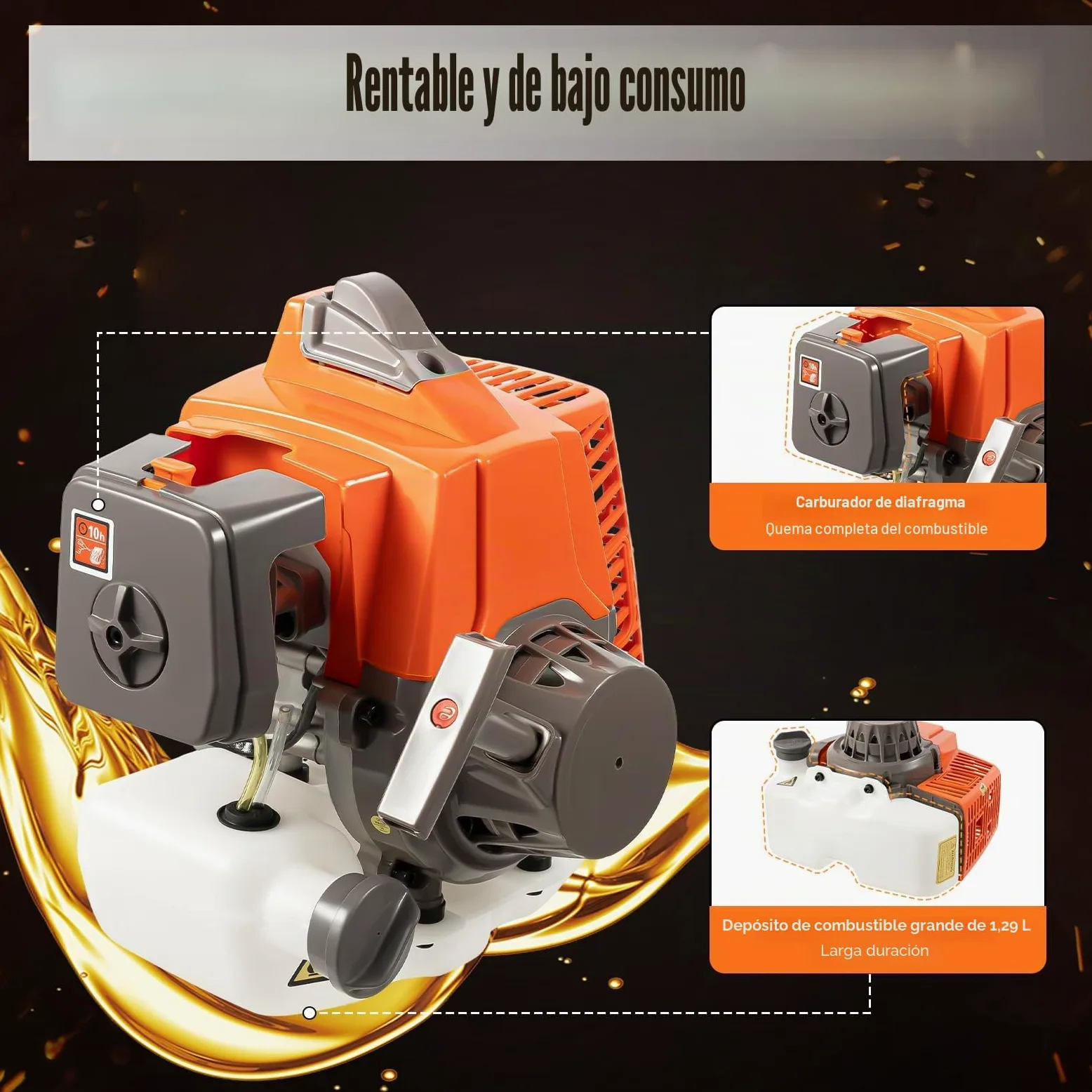 Ahoyadora Gasolina 63,3 cc con Rueda y Broca de 300 mm, 2 Tiempos | Potencia de 2,2 kW, Hasta 8800 rpm, Depósito de 1,3 L, Arranque Manual y Transmisión 30:1 para Plantar y Colocar Postes