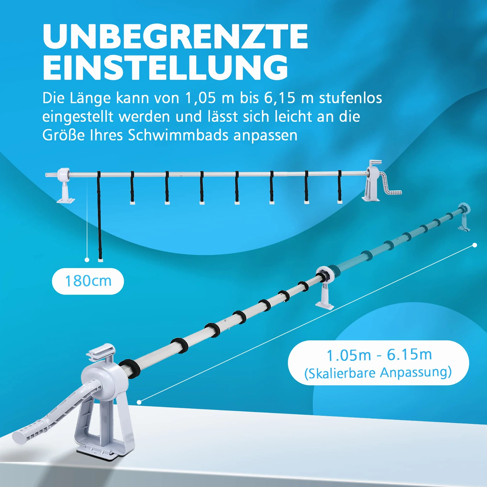 NAIZY Sistema de Enrollado para Piscina 1,05 m - 6,15 m Enrollador de Piscina Dispositivo Enrollable móvil Que Incluye 8 Clips Enrollable de Piscina para Lona y Cubierta de Piscina, Tipo B