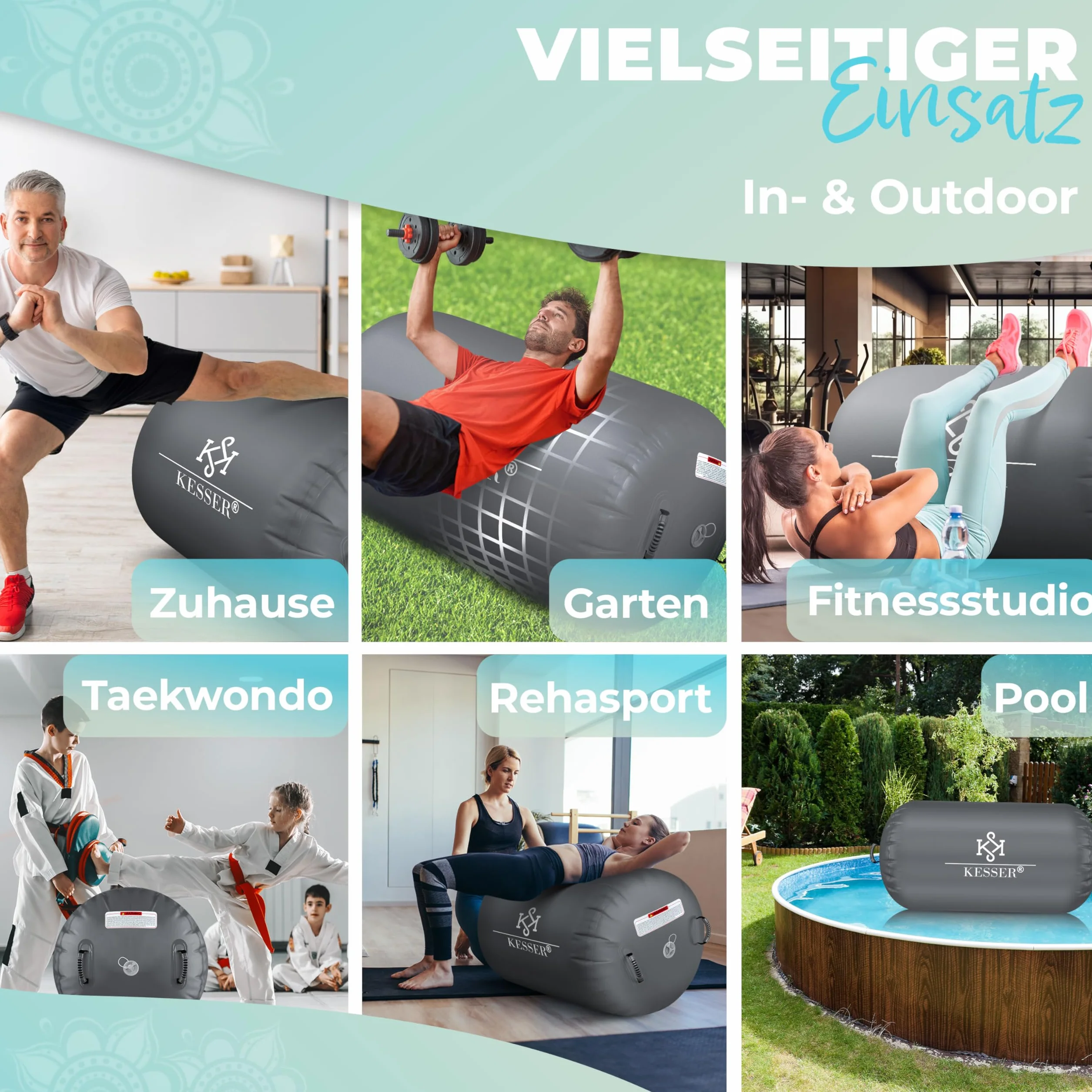 KESSER Air Roll Airtrack Rollo inflable 120x90 cm con bomba eléctrica y bolsa