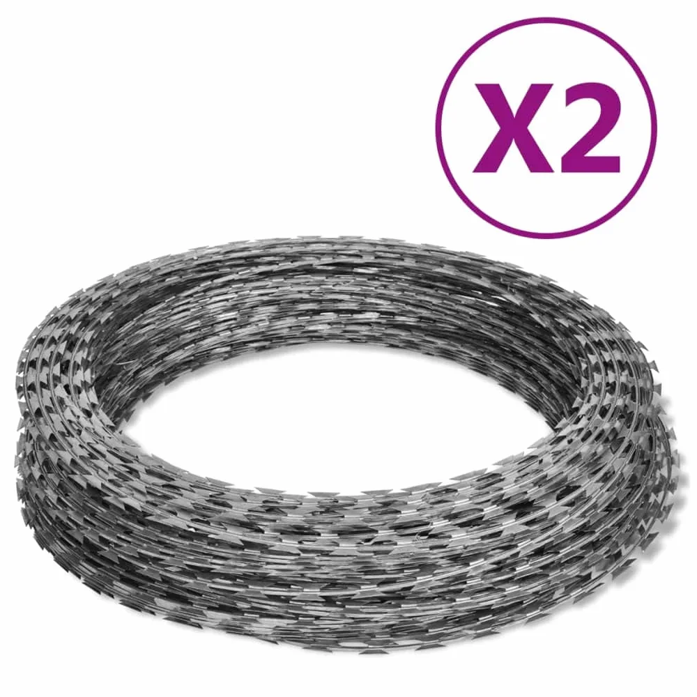 Alambre de púas helicoidales (2 piezas, acero galvanizado, 60 m, rollo de alambre, protección para el hogar, jardín, balcón