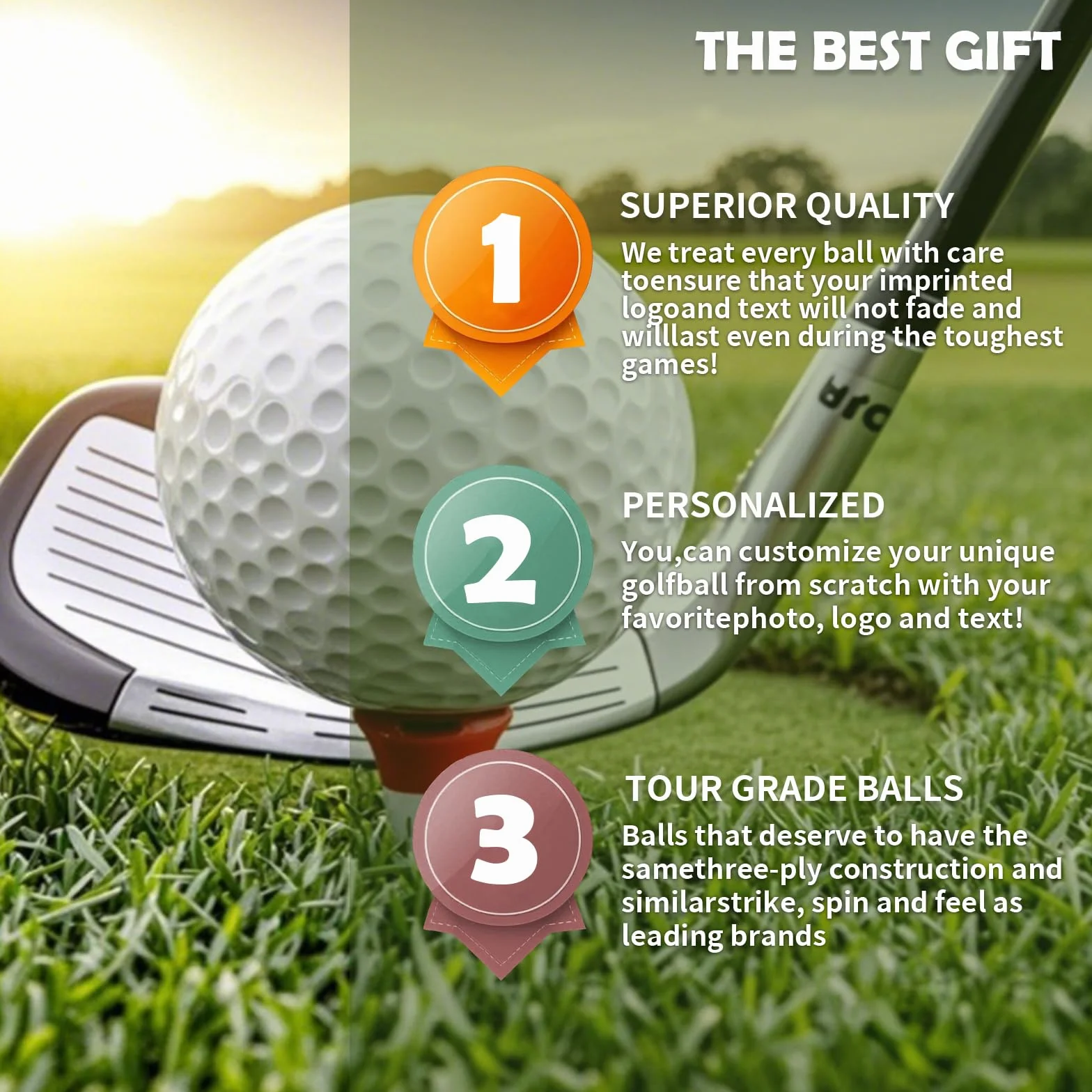 Pelotas de golf personalizadas de doble cara con nombre, logotipo o texto para regalos y eventos