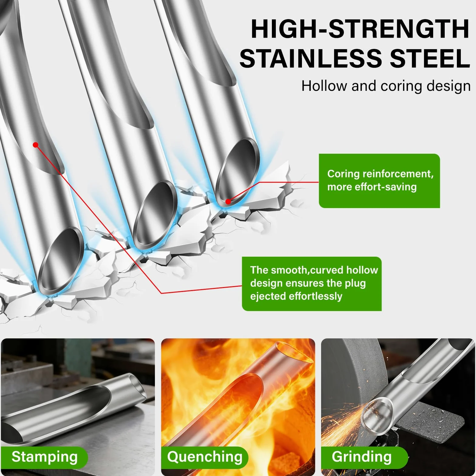 VASALAID Herramienta aireadora de césped, aireador de césped manual con 3 dientes huecos de acero inoxidable, herramienta de aireación de césped resistente para suelos compactados y cuidado del césped