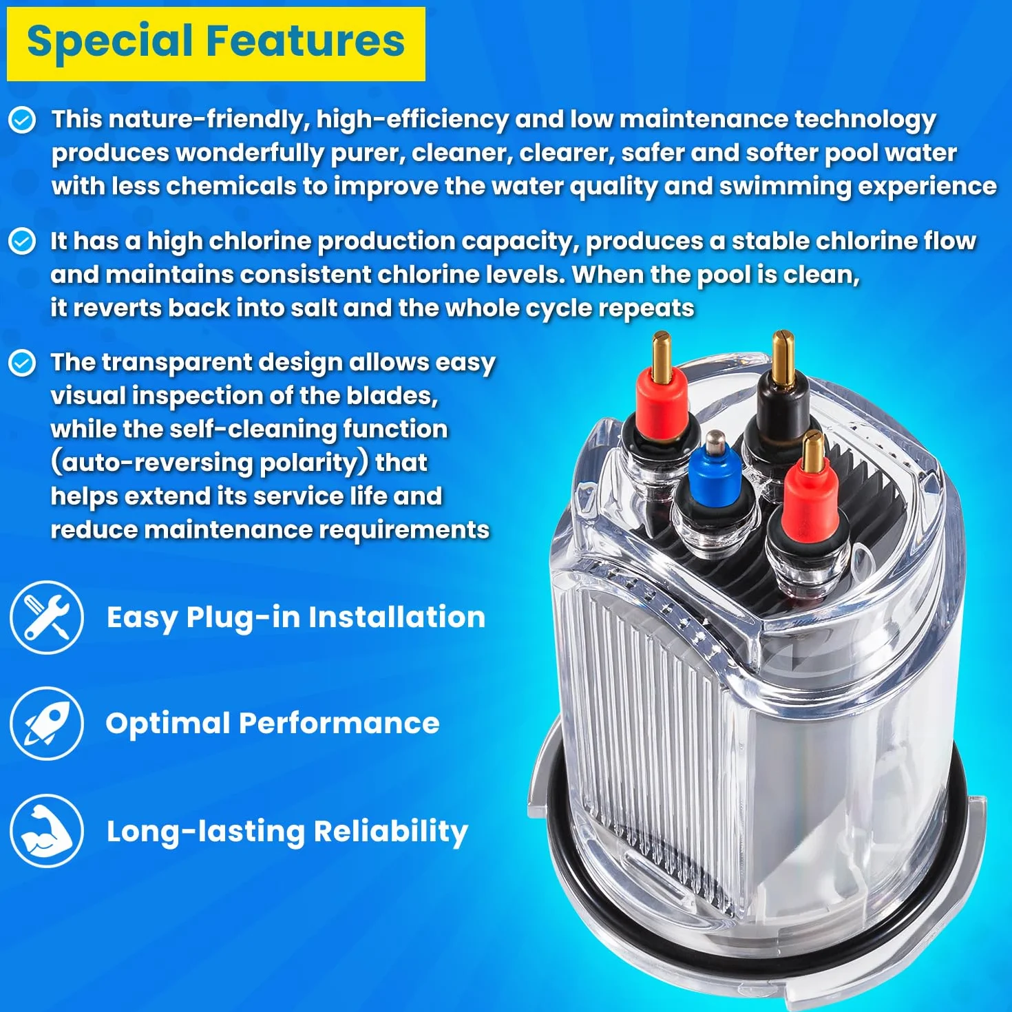 R0511400 - 35 electrodos de repuesto para Zodiac Jandy AquaPure Ei Series 35 Generador electrónico de cloro de agua salada APURE35 APURE35PLG piscinas de hasta 35,000 galones con junta tórica R0511600