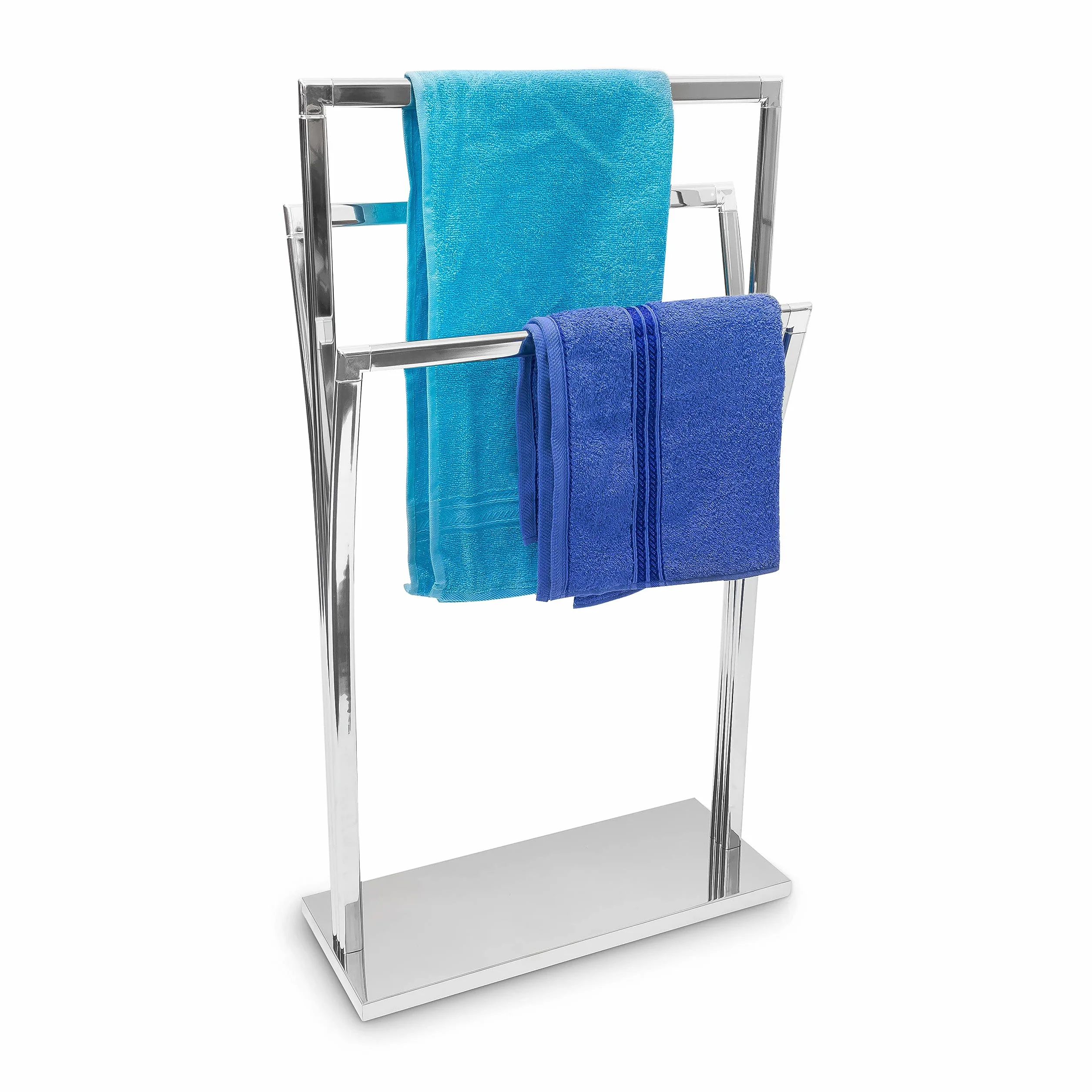 Relaxdays, Toallero de Pie Acero Inoxidable, Curvado, 3 Barras, 86 x 50 x 20 cm, Soporte para Toallas, Baño, Plateado