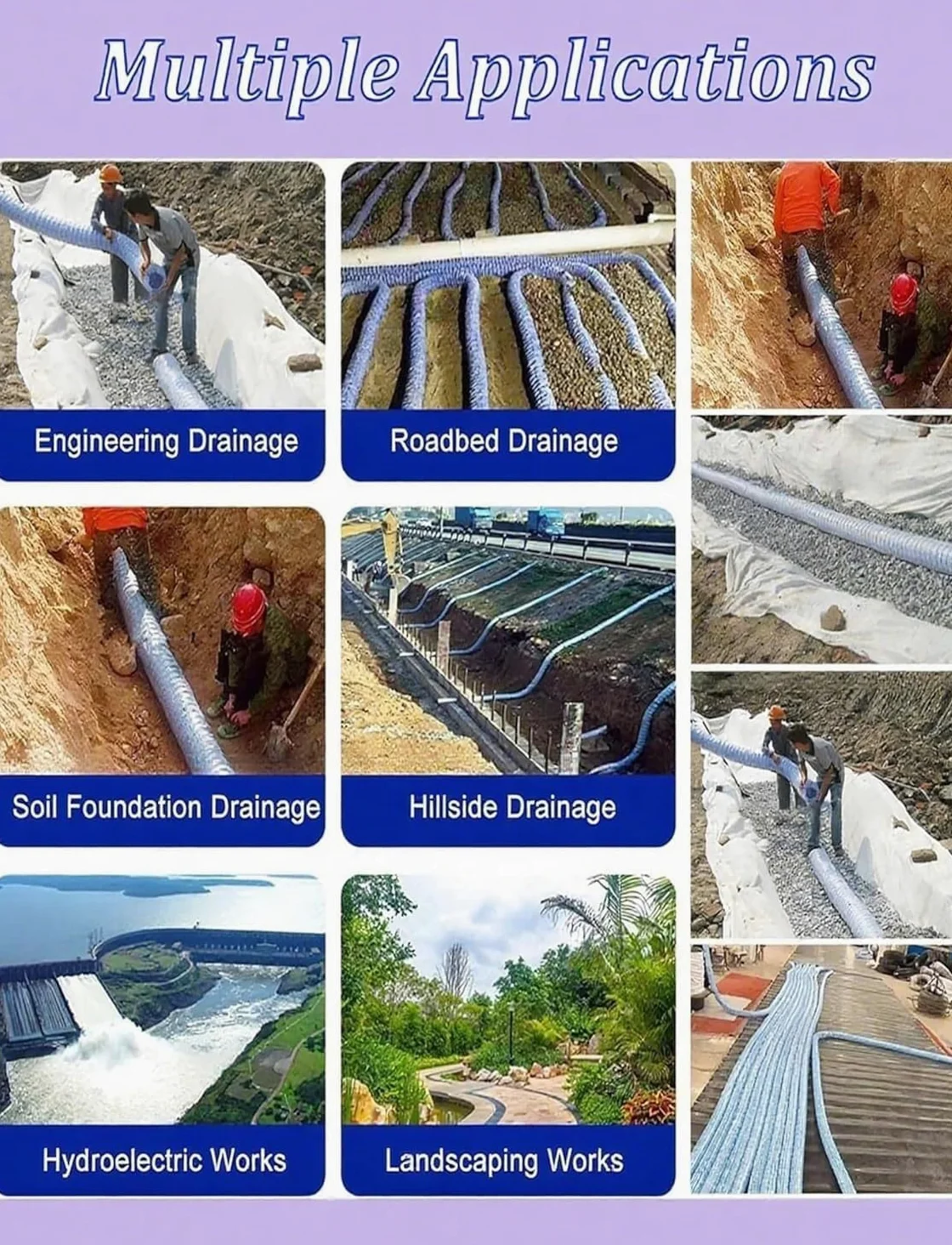 Tuberías de Drenaje subterráneas Flexibles, adecuadas for Patios y entradas de vehículos(15m/49ft)