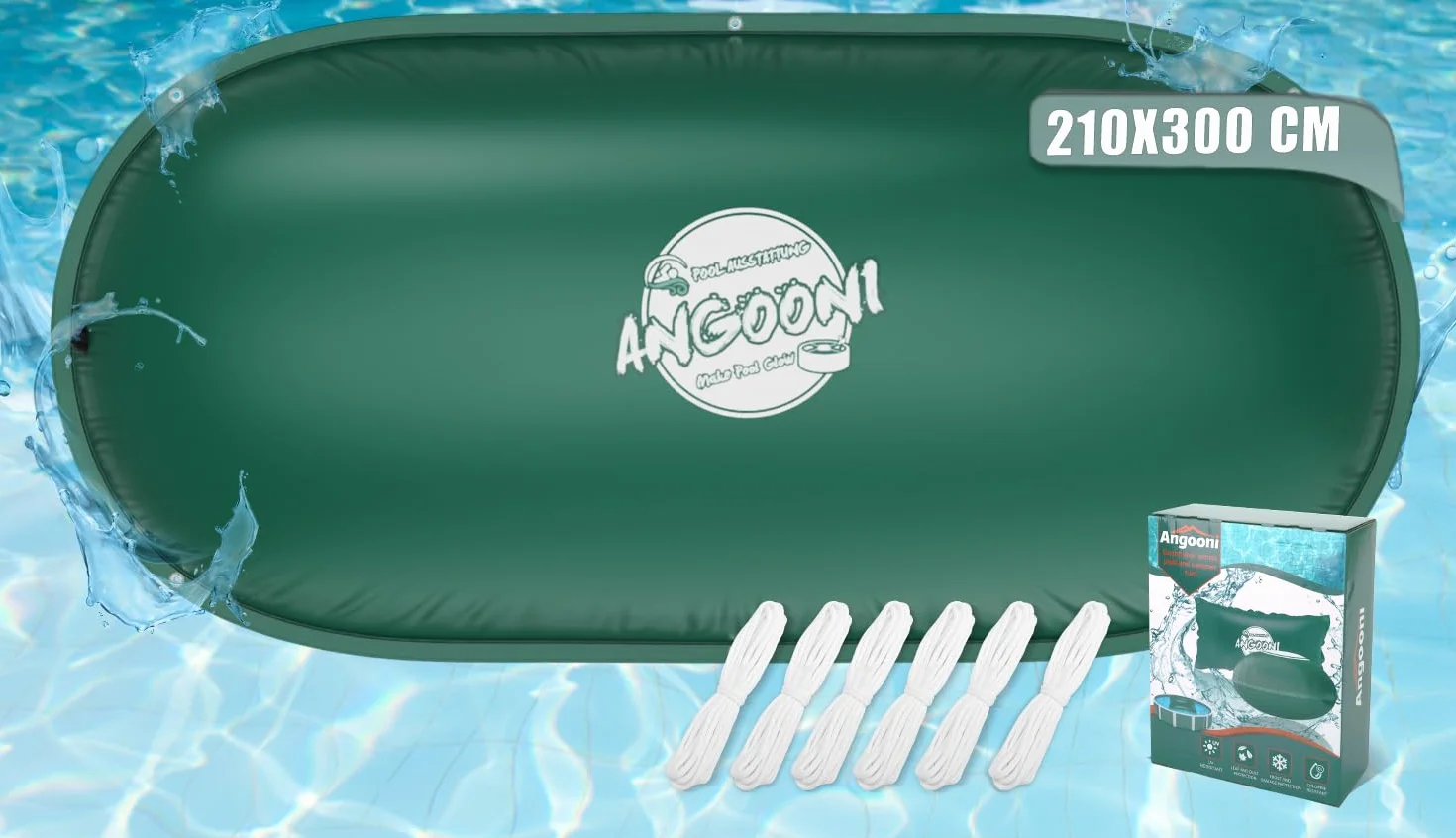 Angooni Cojín de piscina de invierno elíptico, 210 × 300 cm, XXL, cojín de aire para piscina con doble costura para cubrir la piscina, cojín para el invierno con válvula de inflación dual Boston