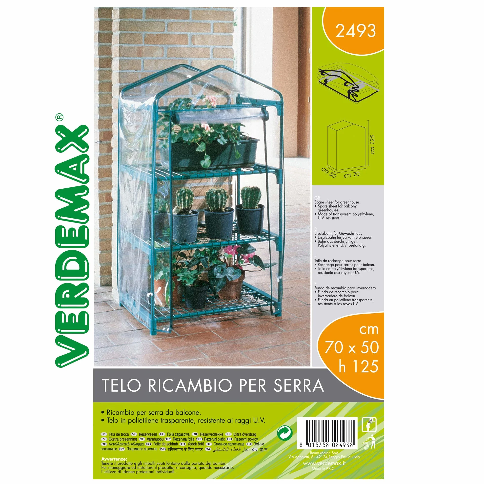Verdemax Azalea Funda Recambio para Invernadero 2493, Verde Agua, 70 x 50 x 125 cm