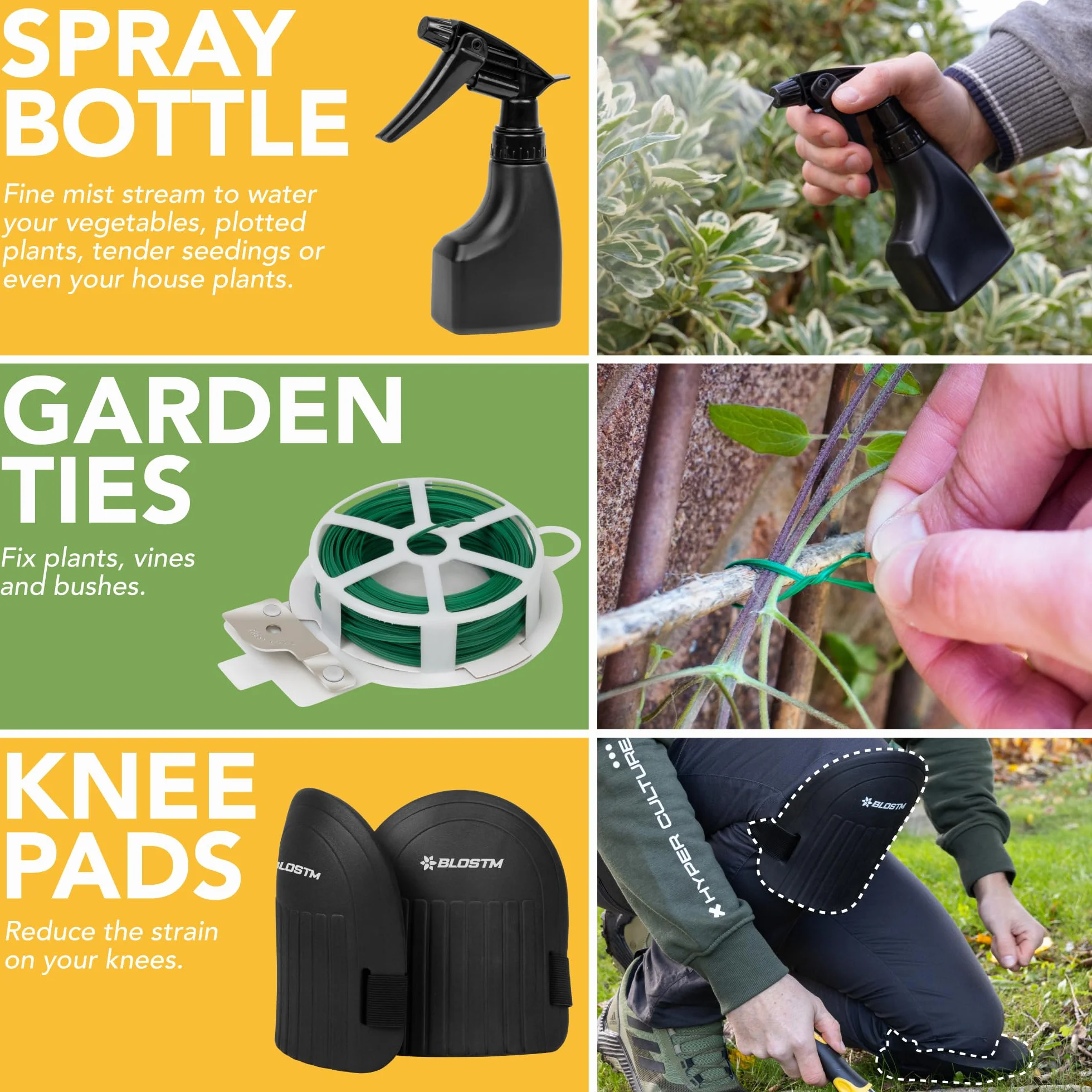 BLOSTM - Juego de herramientas para jardinería (11 piezas, herramientas de jardín, resistentes con bolsa de transporte impermeable, asas ergonómicas, pequeña pala jardinería, herramientas – Kit de