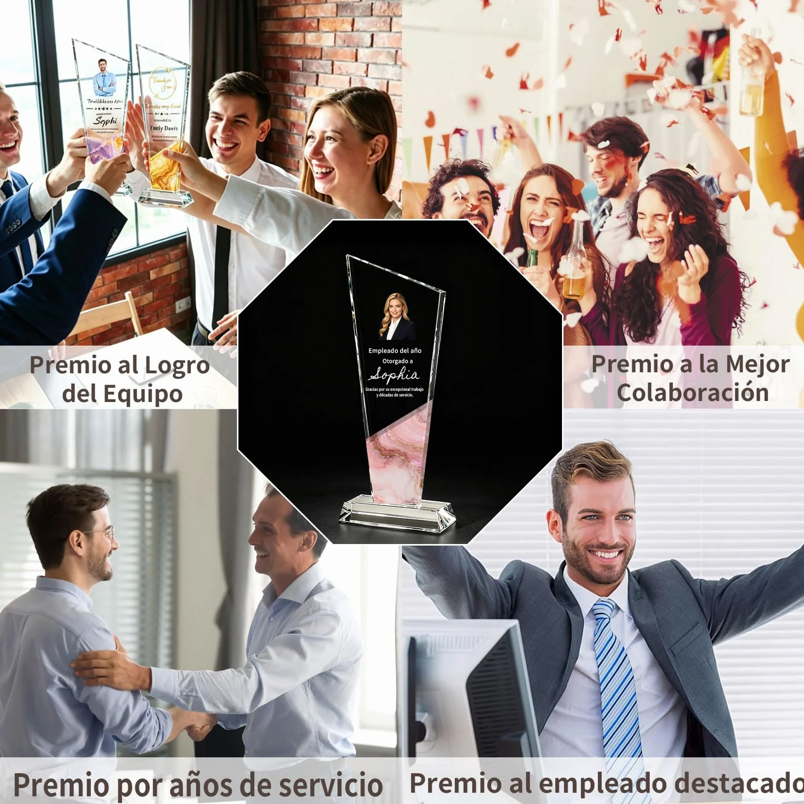 Trofeo Personalizado de Cristal K9 con Foto y Texto, Reconocimiento para Empresas