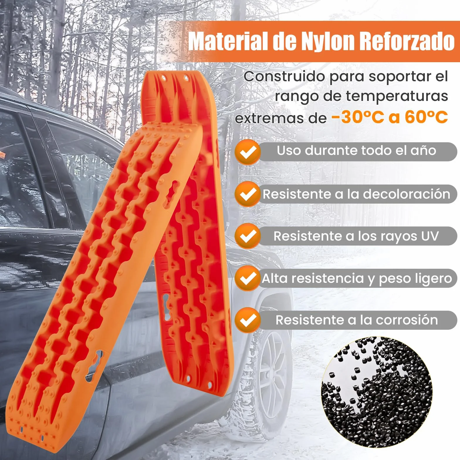 GYMAX 2 Planchas Desatasco Set, Accesorios Todoterreno para Arena Barro Nieve, Placas de Recuperación 107x31x7 cm Naranja