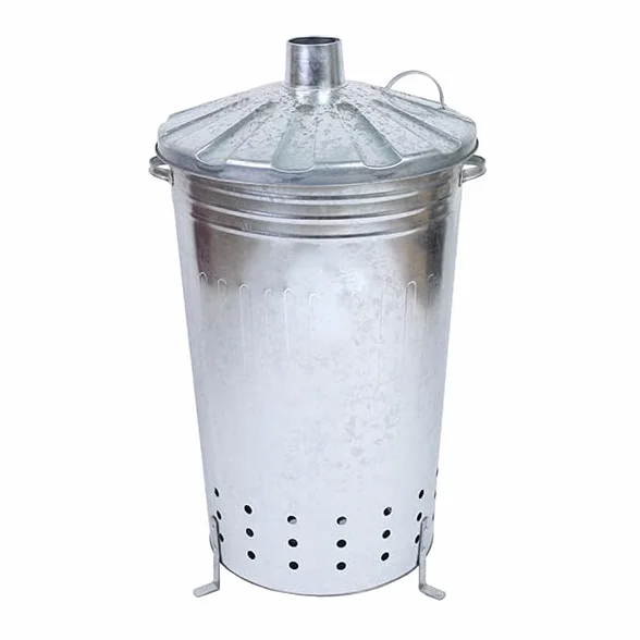 Incinerador para Jardin 120 litros. Metal galvanizado. Ideal para Madera, leña, Hojas, Recortes de poda. Uso Exterior. Resistente.