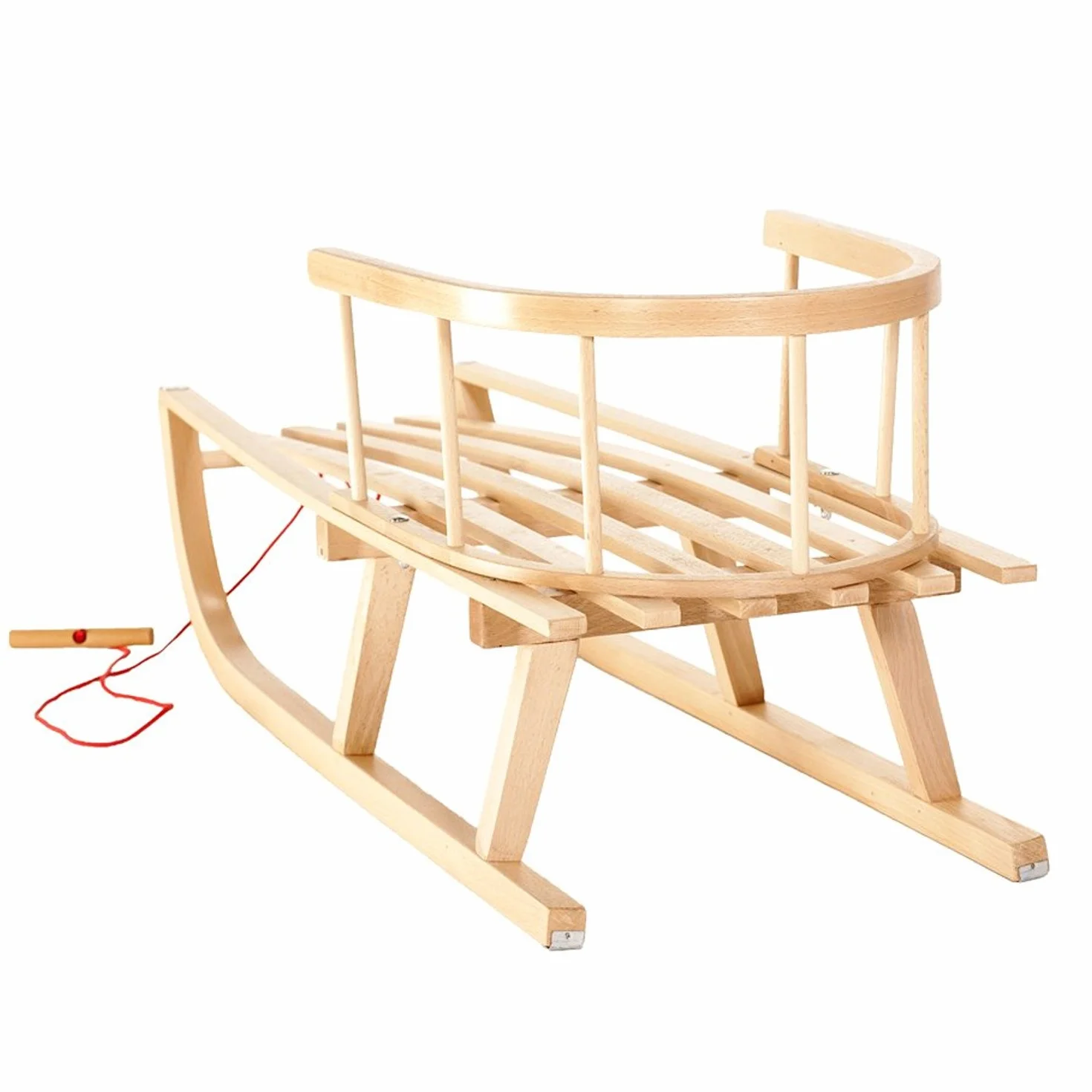 Trineo Tradicional de Madera de Haya con Respaldo de Roble
