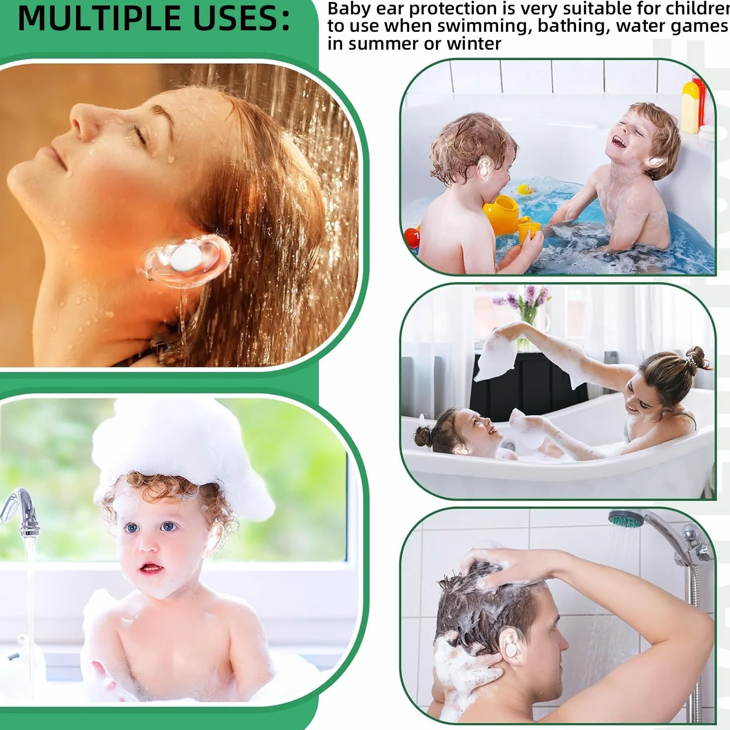 Pegatinas Impermeables para Oídos 100pcs Protector Orejas Suave Hipoalergénica 6.8×4.4cm Natación Ducha Baño Deportes Acuáticos