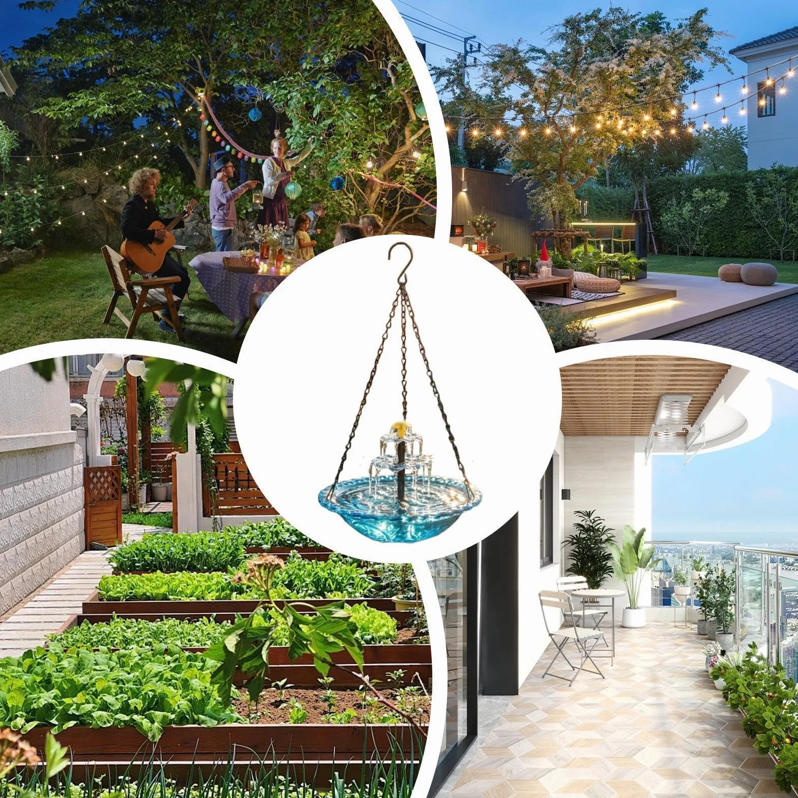 Baño Solar Para Pájaros, Cuenco De Agua Para Colibrí Al Aire Libre | Baño Para Pájaros Colgante - Tazón De Vidrio Artístico Para Jardín, Patio, Patio Trasero, Paio Delantero, Balcón, Terraza, Ptio,