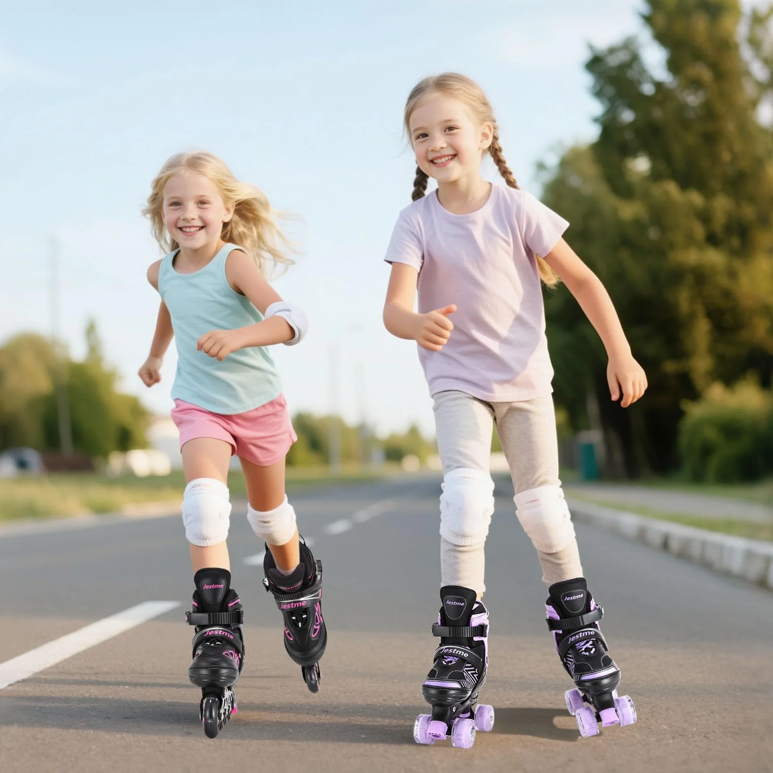 Patines Ajustables 4 Ruedas Niña con 8 Ruedas de Iluminación para Principiantes
