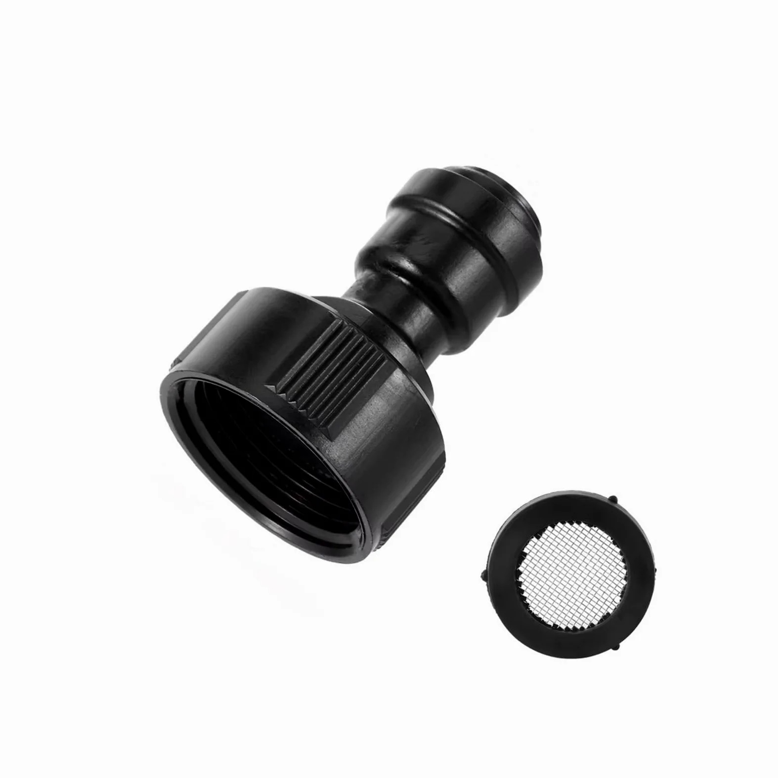 Juntas de grifo de rosca hembra de 3/4 pulgadas con filtro de malla de 8 mm, color negro, para jardín, césped, plantas, flores, riego, conectores rápidos, 1/10 unidades