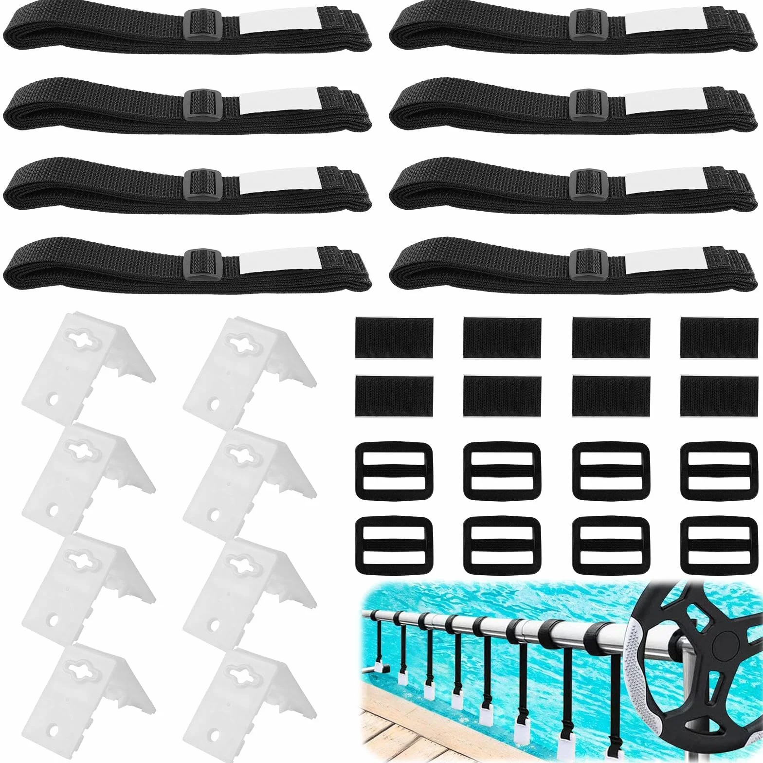 GOMETY Bandas de sujeción y abrazaderas, 8 unidades de enrollador de piscina, enrollador móvil, lámina solar, accesorios para sistema de enrollado móvil para lonas de piscina/cubiertas