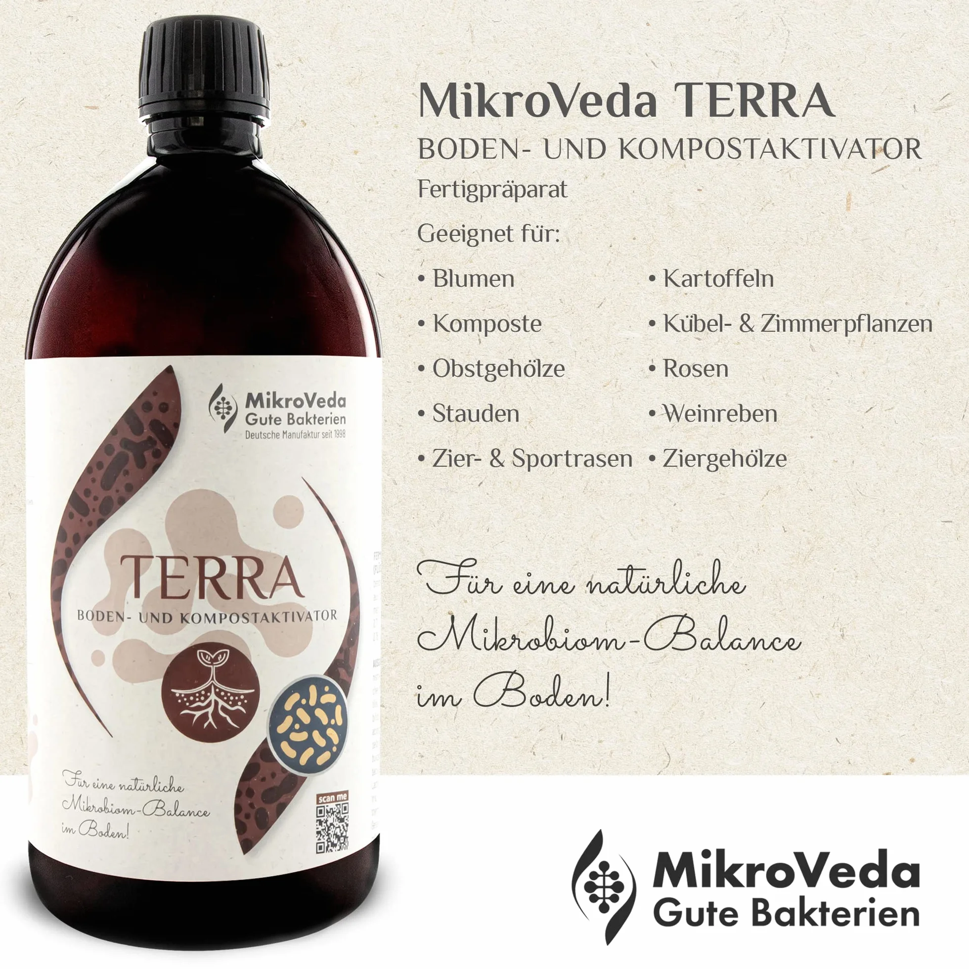 MikroVeda Terra - Activador de Suelo Biológico Con Bacterias y Microorganismos Efectivos - Suplemento Para Compost, Jardín - Abono Orgánico Vegano 100% Natural (1 L)