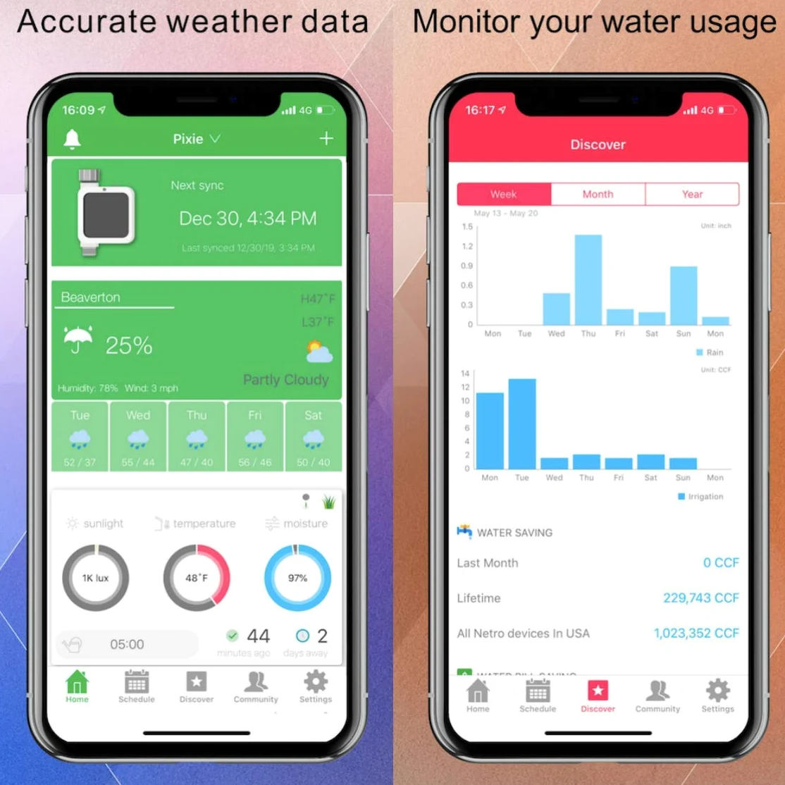 Netro Pixie - Temporizador Inteligente para Grifo de Manguera, conexión WiFi, energía Solar, detecta el Tiempo atmosférico