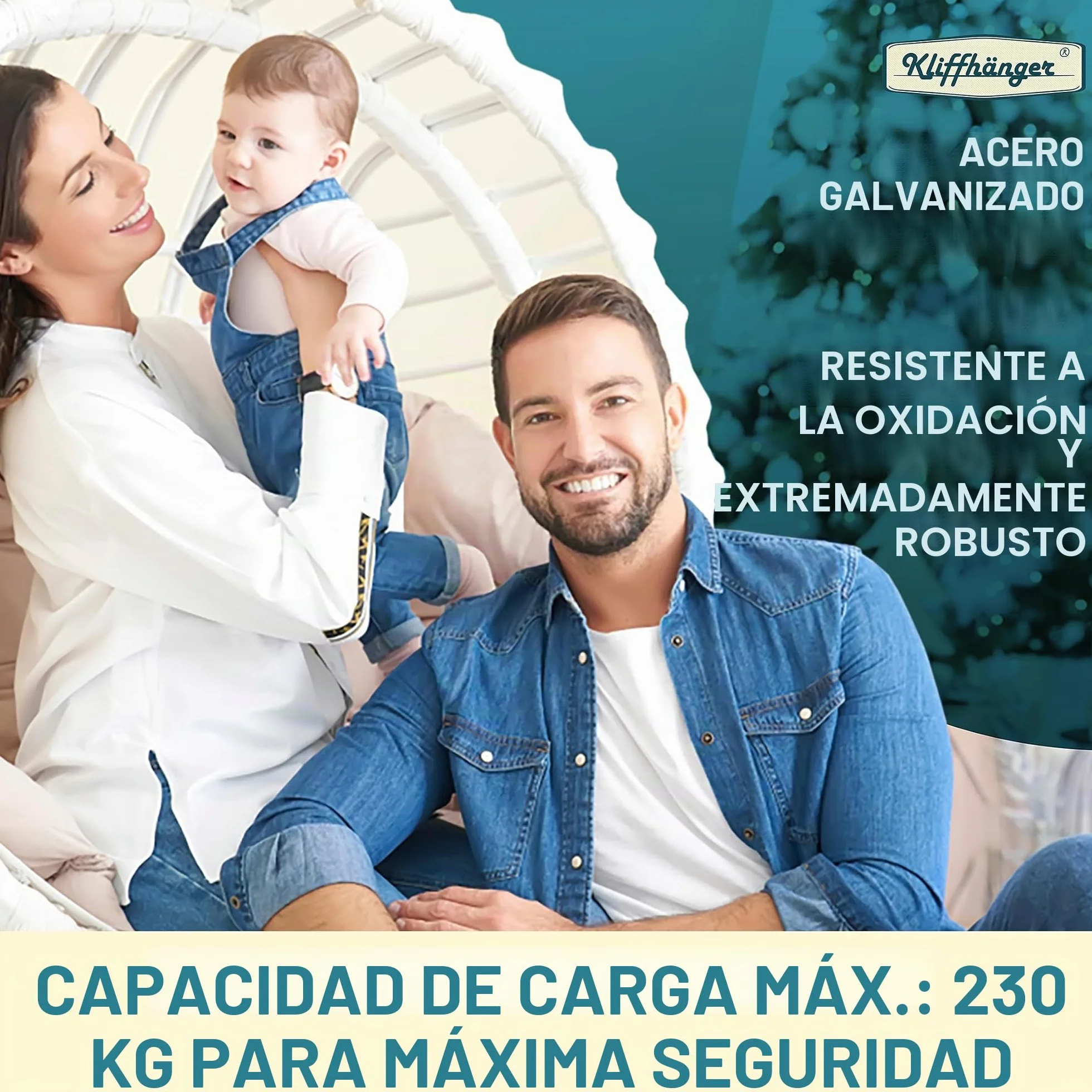 KLIFFHÄNGER Cadena con Dos mosquetones, Accesorio Variable para Colgar Silla (Cadena 50 cm)