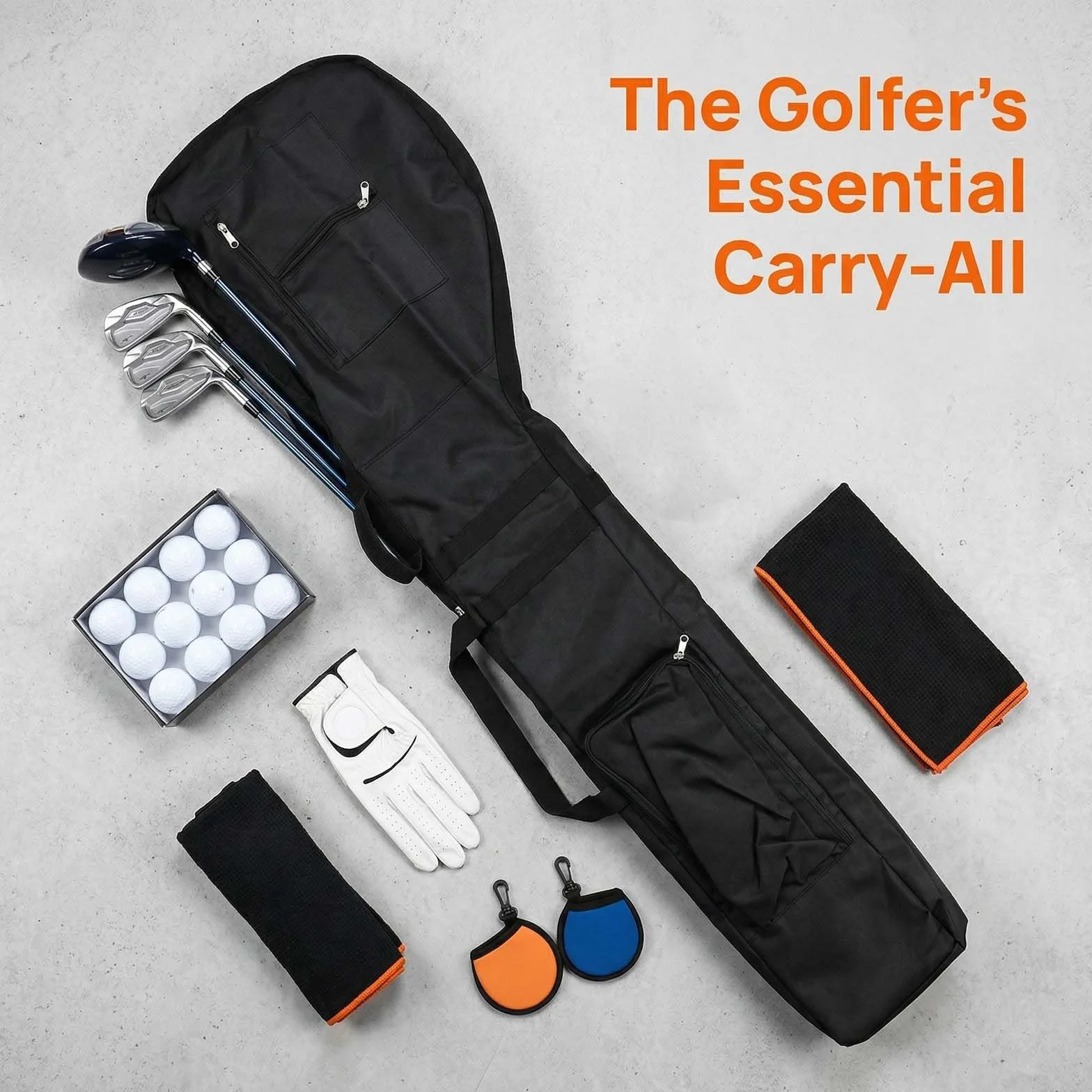 Mini Golfbag Black Bolsa de Viaje Plegable Impermeable para 8-10 Palos de Golf