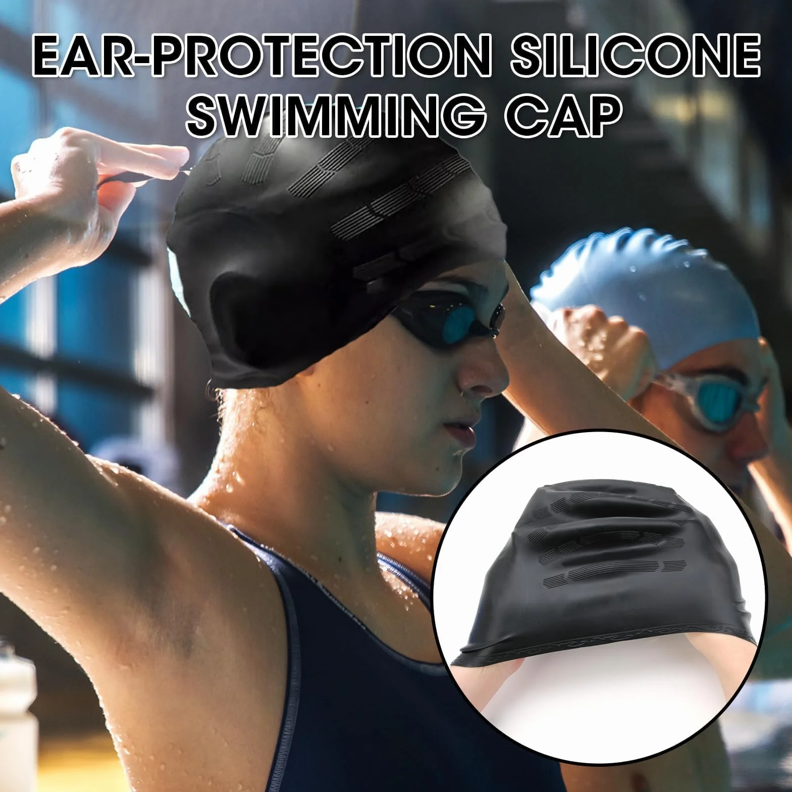 Gorro de Natación Silicona Impermeable 3D para Mujeres y Hombres Cabello Corto/Largo Adultos