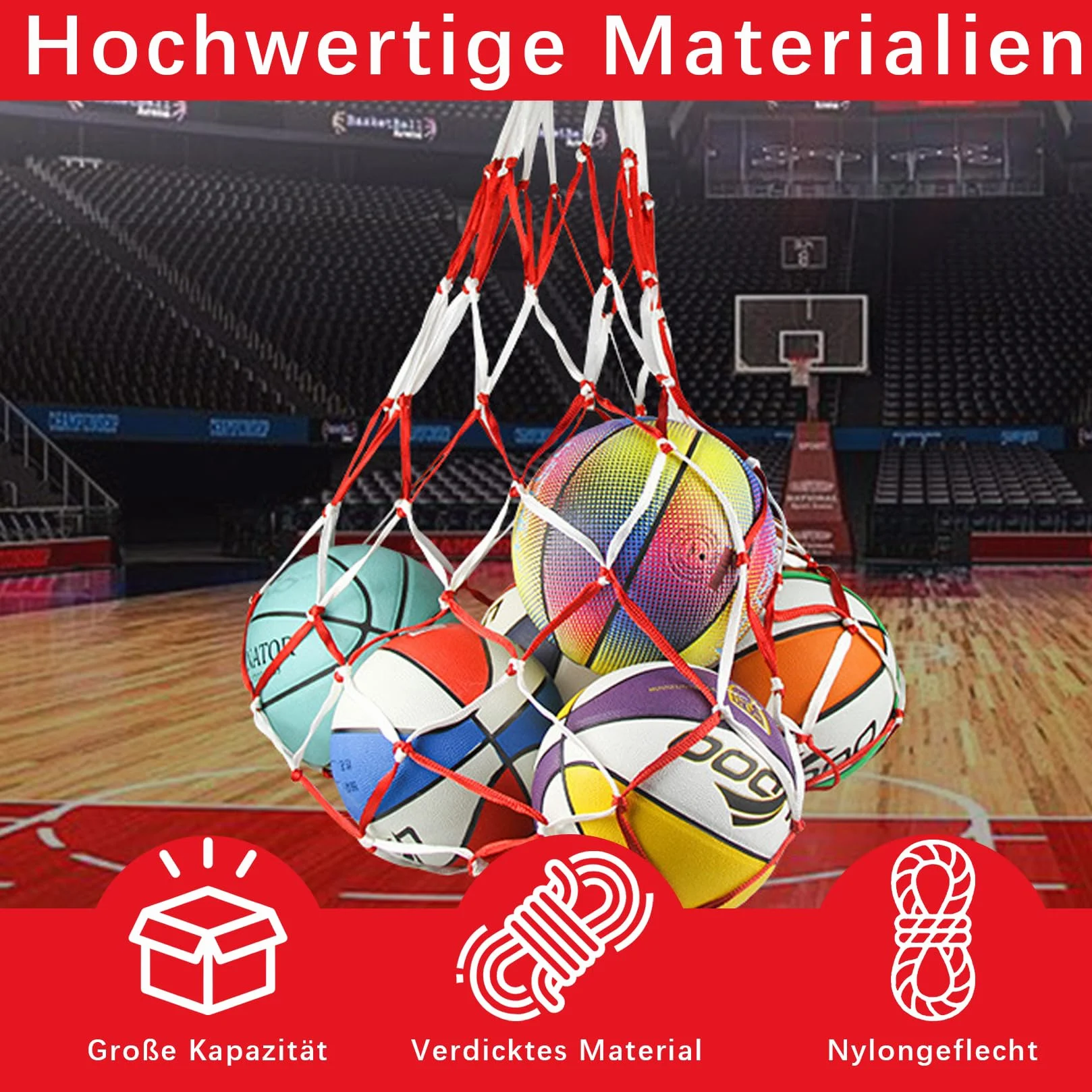 4 Bolsas de Red para Pelotas de Baloncesto, Fútbol y Voleibol - Nailon Portátil