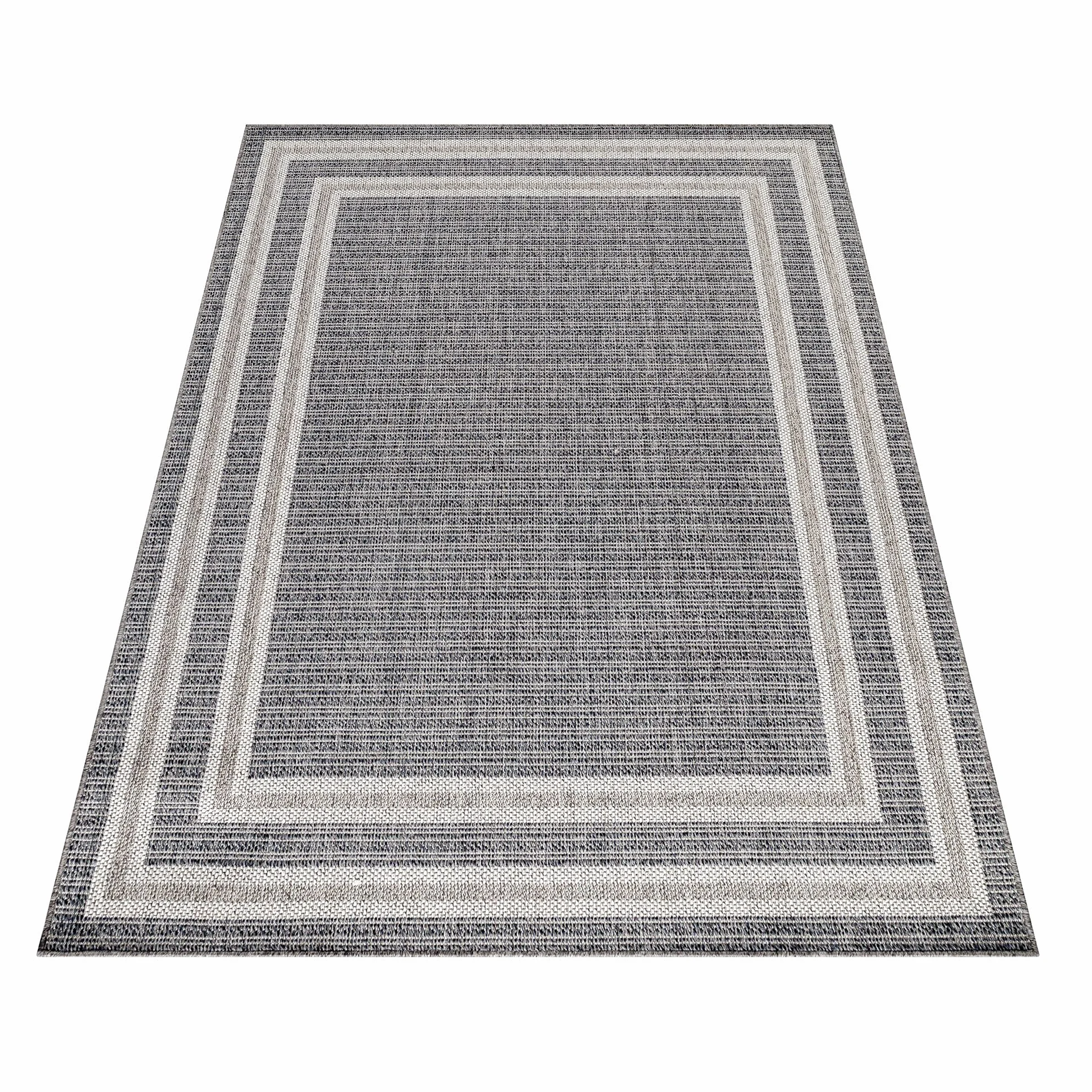 Carpetsale24 Alfombra de Exterior, Color Gris, diseño de Borde, 110118, Alfombra Rectangular, Alfombras para terraza-balcón-jardín o Cocina, 160 x 230 cm